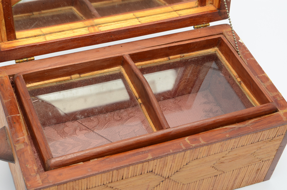 Vintage Tramp Art Matchstick Jewelry Box with Mirror