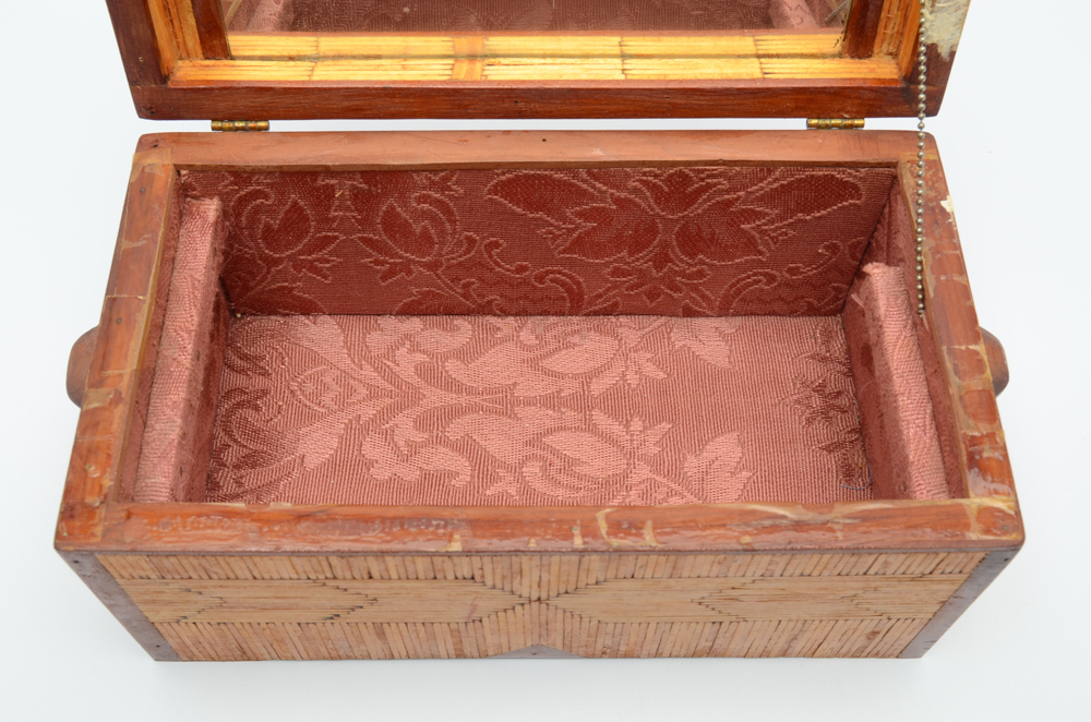 Vintage Tramp Art Matchstick Jewelry Box with Mirror