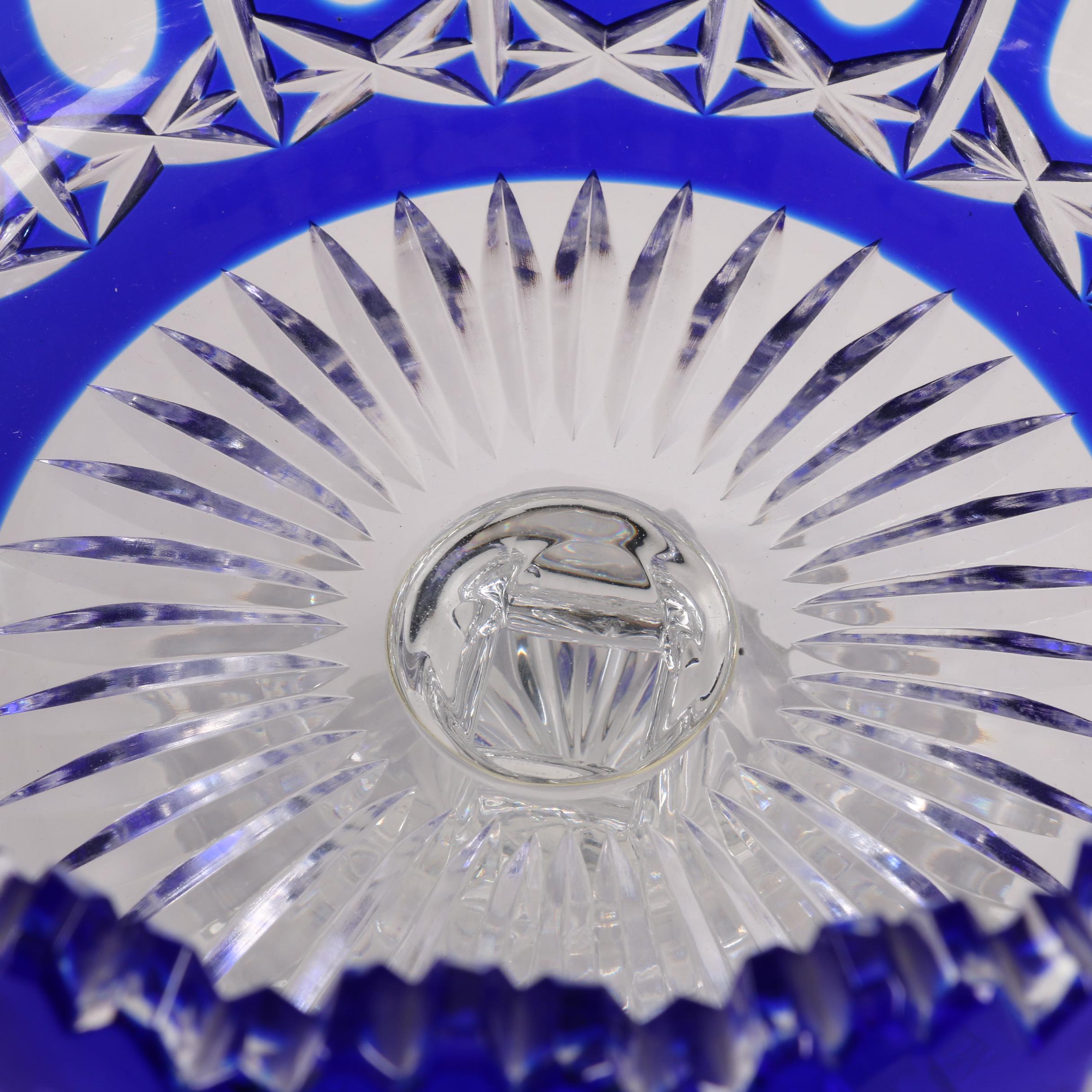 Cased Cobalt Cut to Clear Crystal Compote