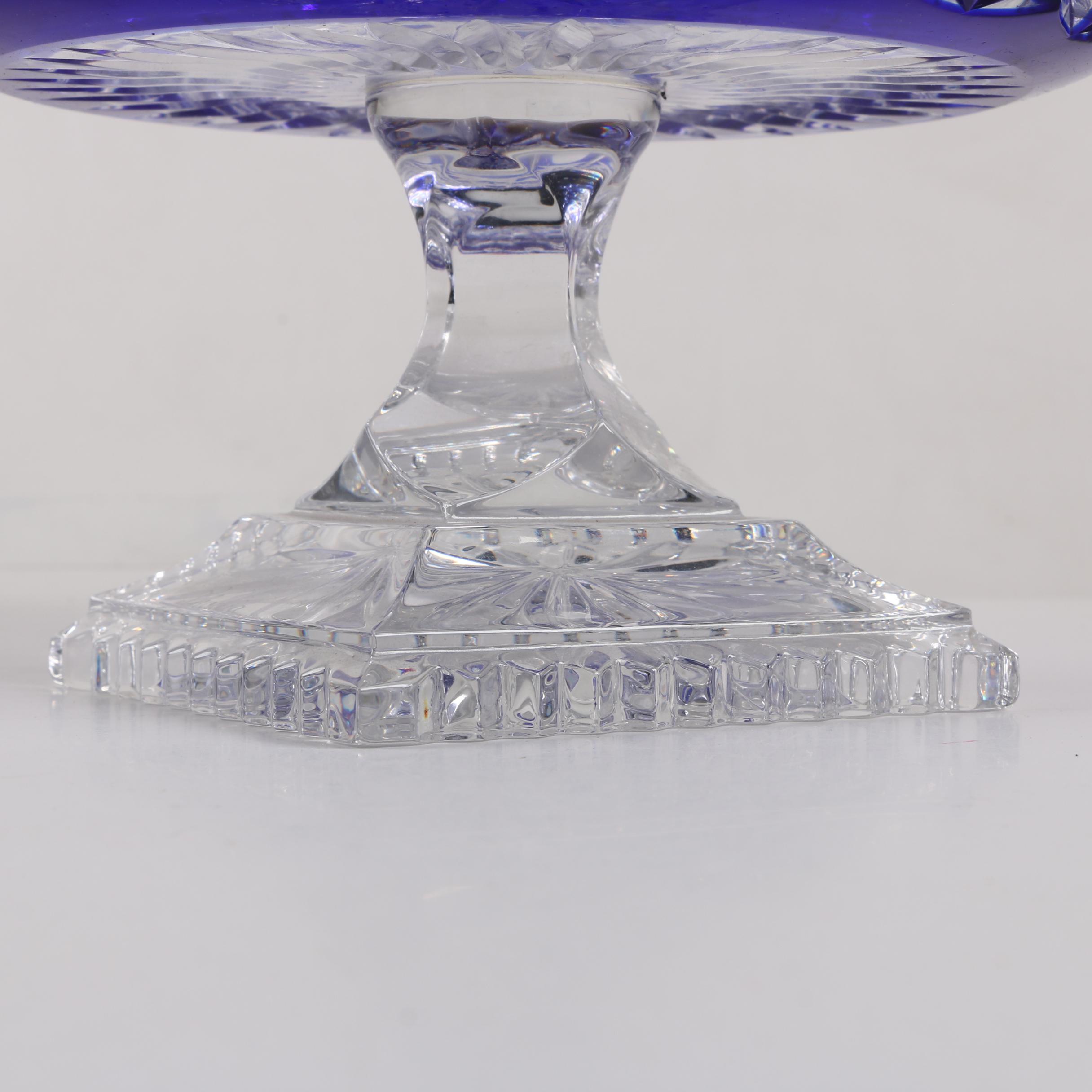 Cased Cobalt Cut to Clear Crystal Compote