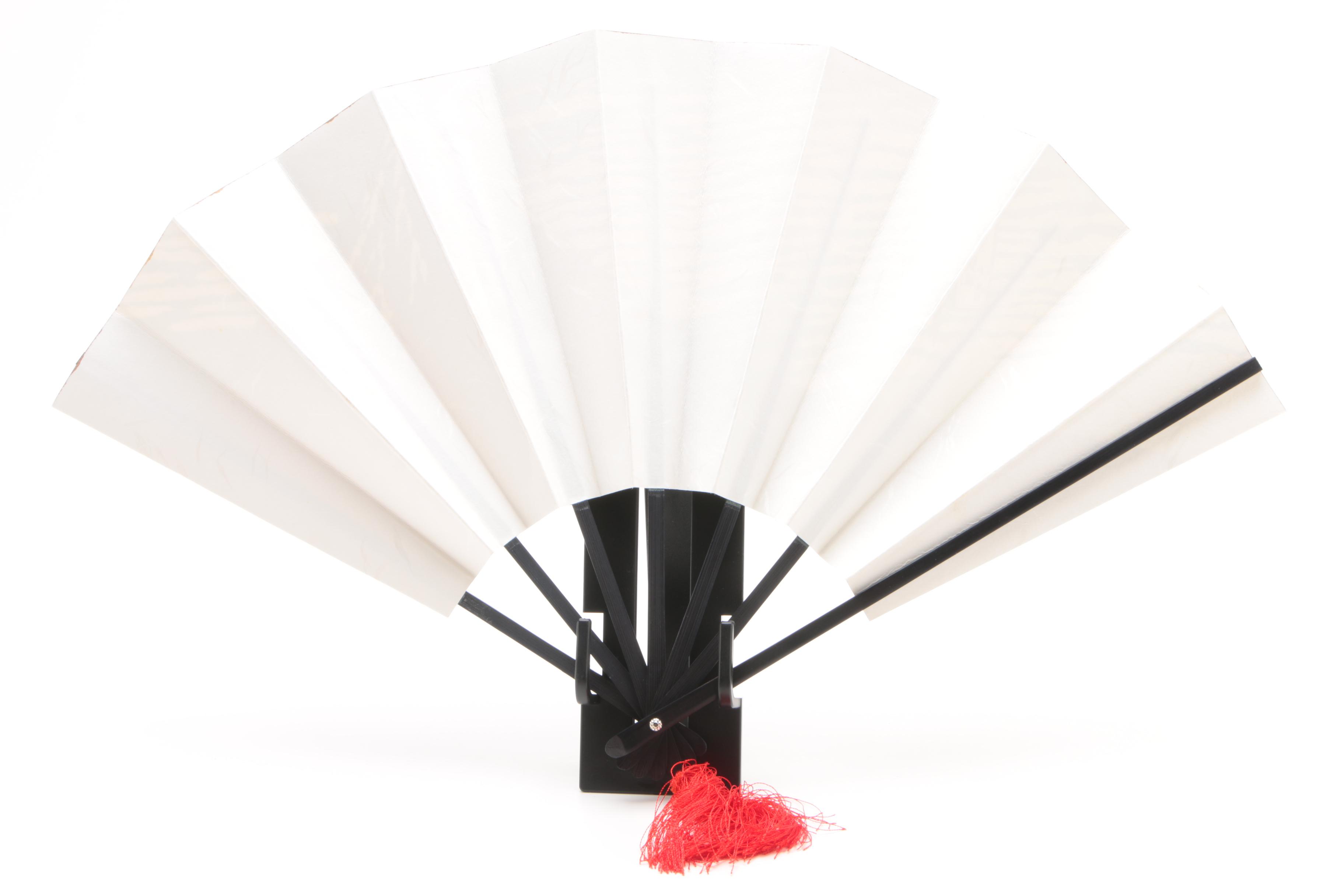 Korean Figurines and Fan After Hokusai's "Red Fuji" Woodblock Print