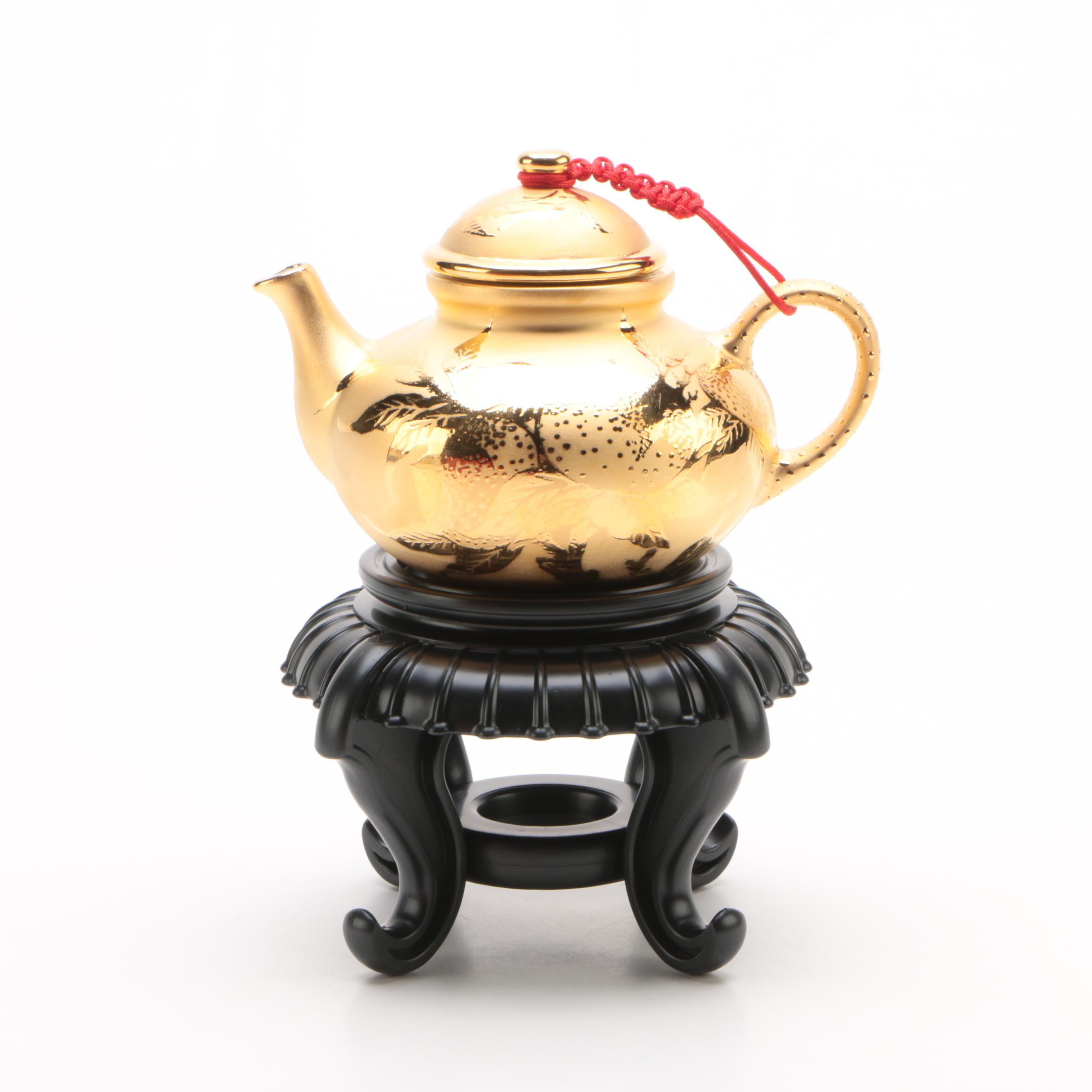 Chinese Kinmen Gilded Teapot and Stand