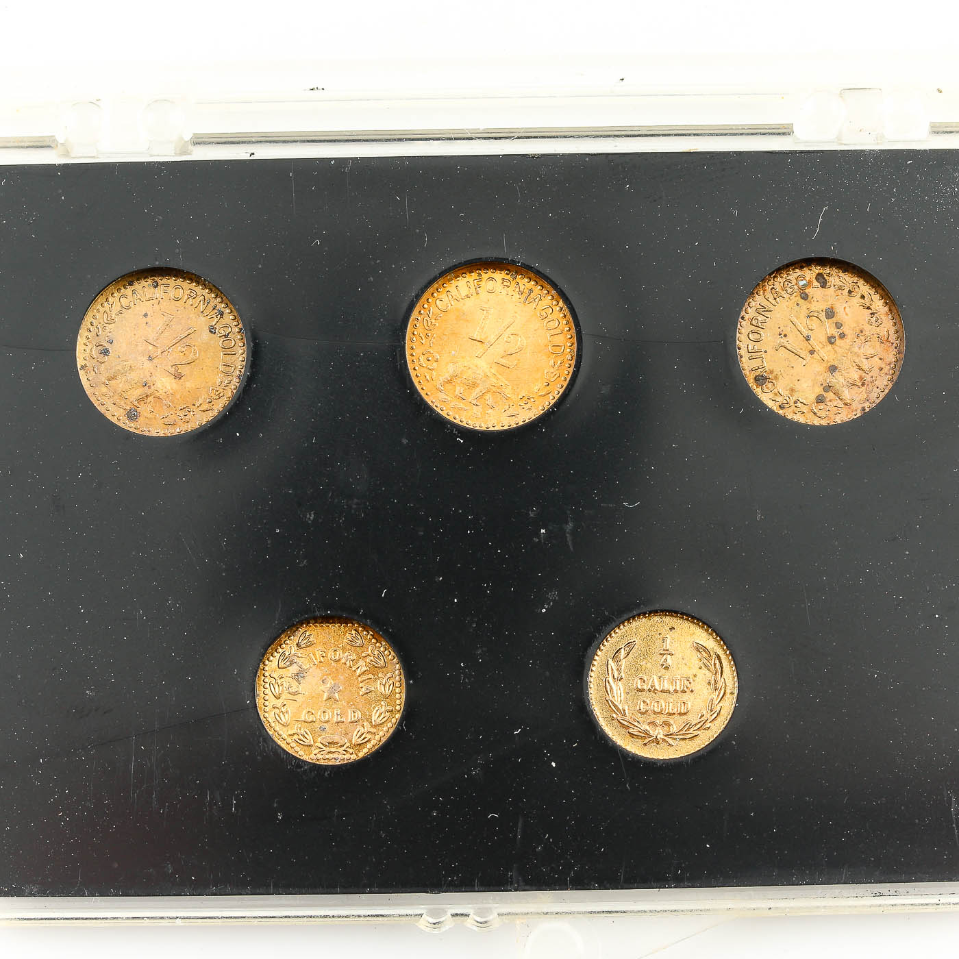 Group of Five Replica Souvenir California Gold Tokens