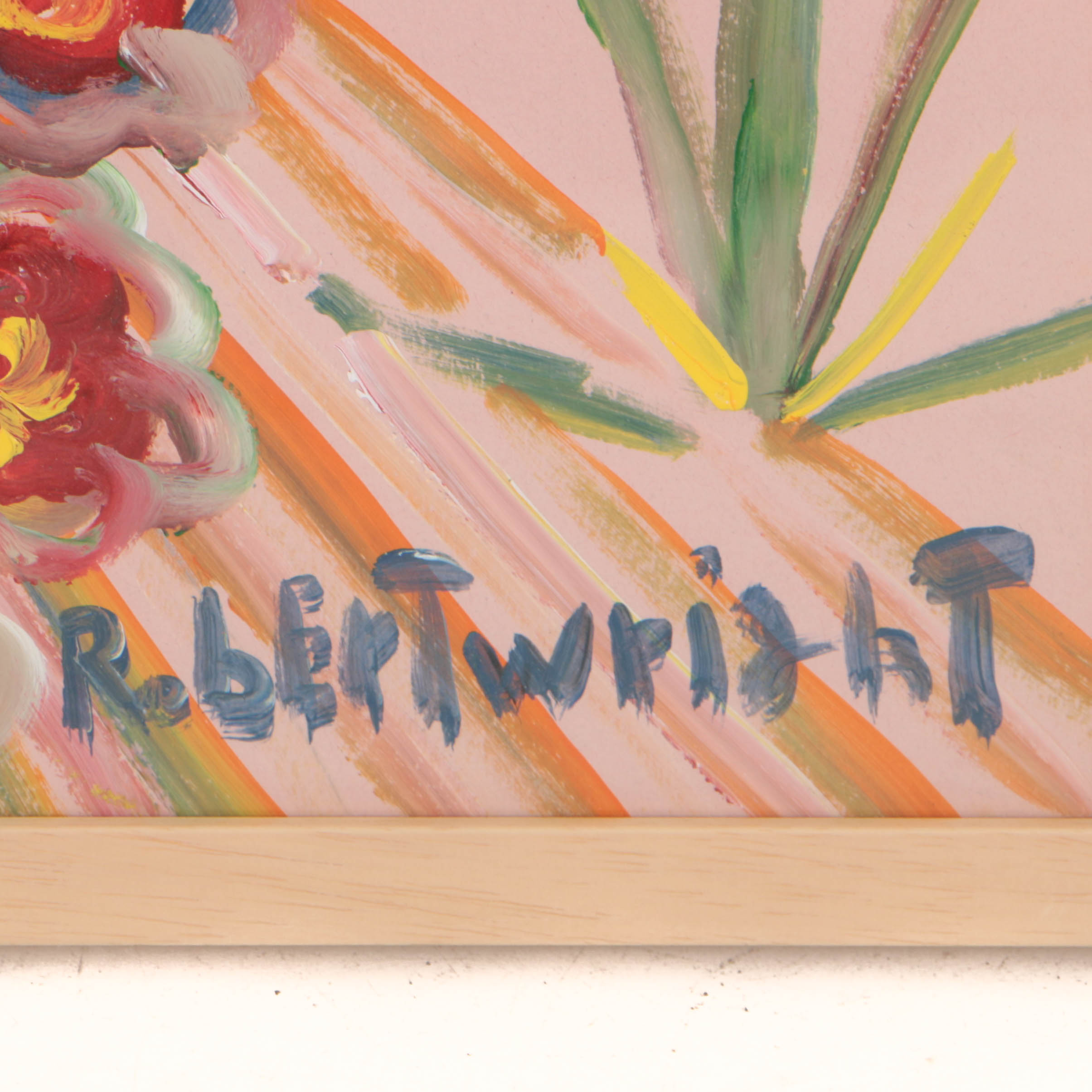 Robert Wright Acrylic Painting on Paper of Stylized Bird