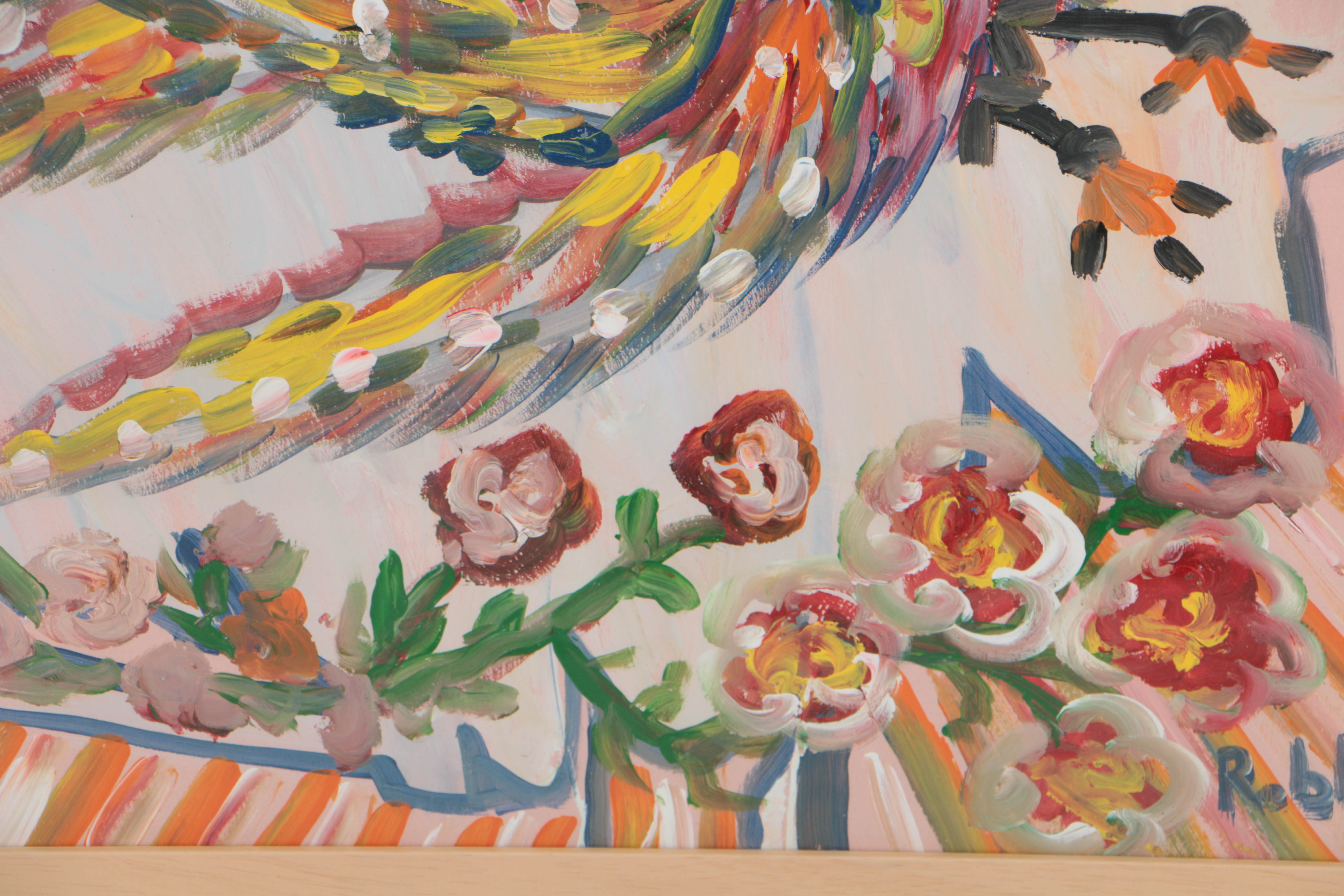 Robert Wright Acrylic Painting on Paper of Stylized Bird