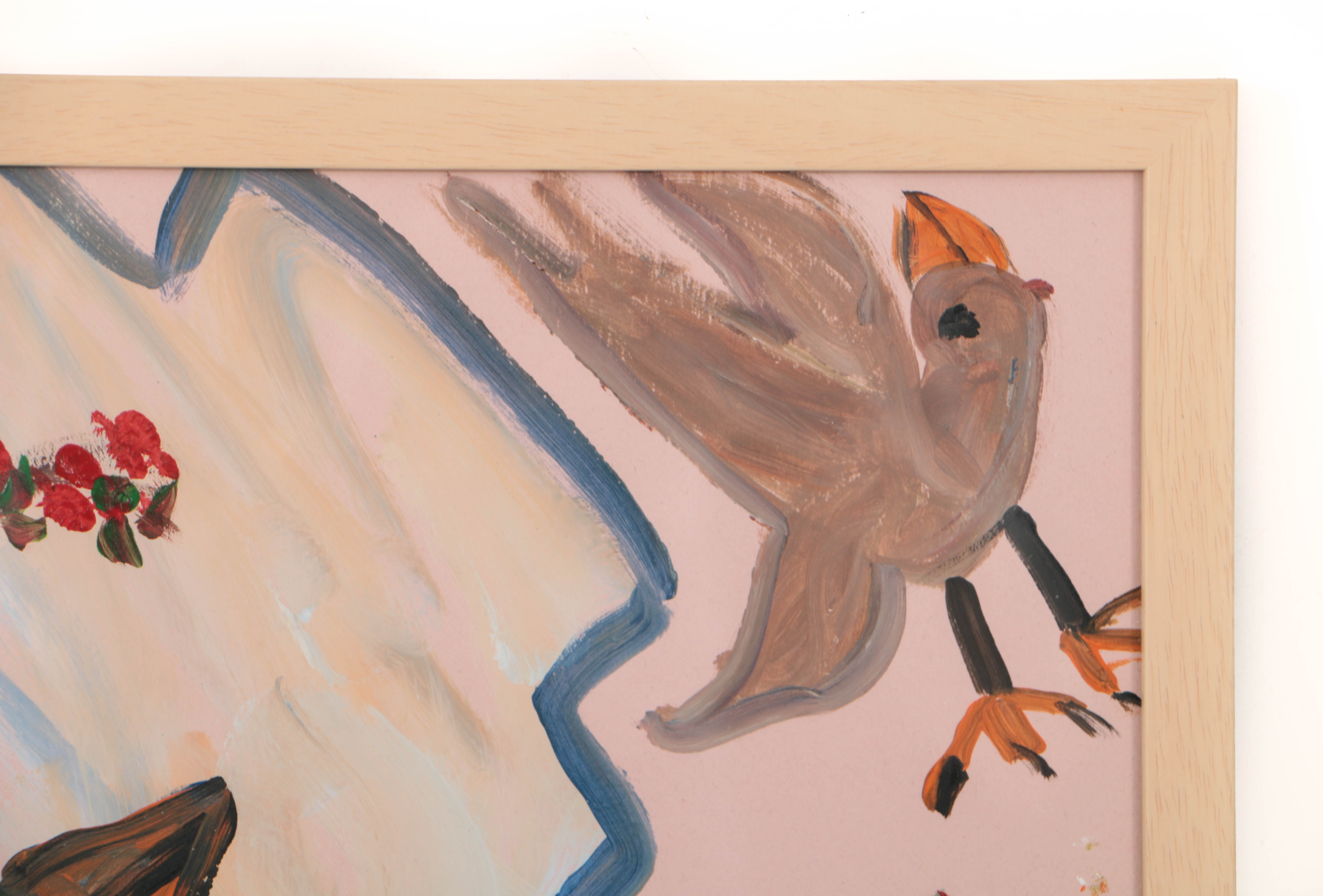 Robert Wright Acrylic Painting on Paper of Stylized Bird