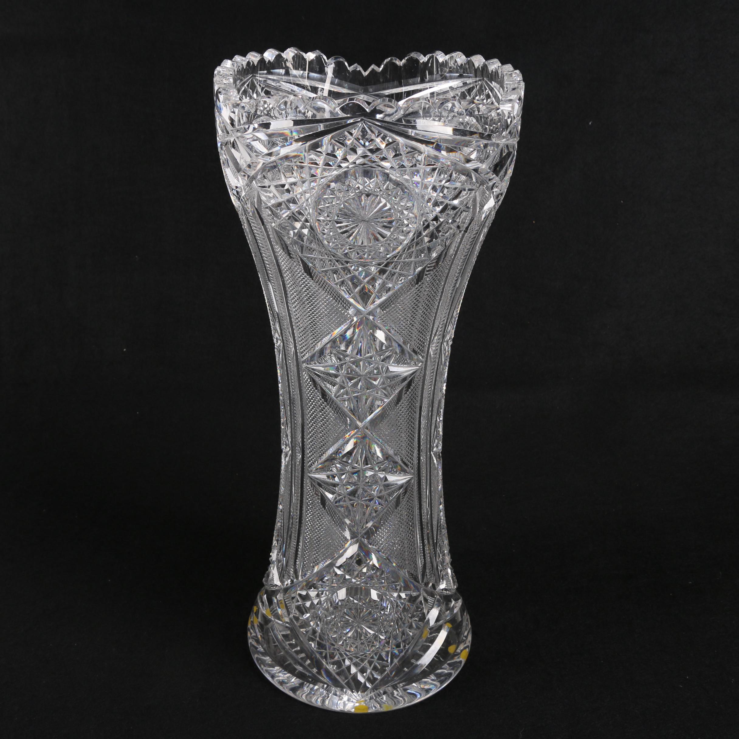American Brilliant Period Cut Glass Strawberry and Star-Cut Vase