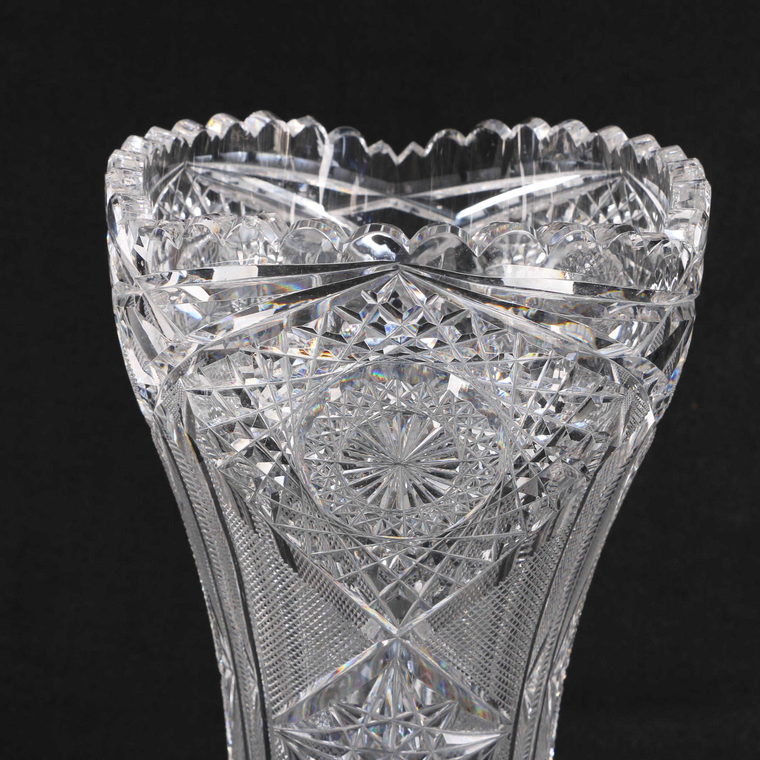 American Brilliant Period Cut Glass Strawberry and Star-Cut Vase