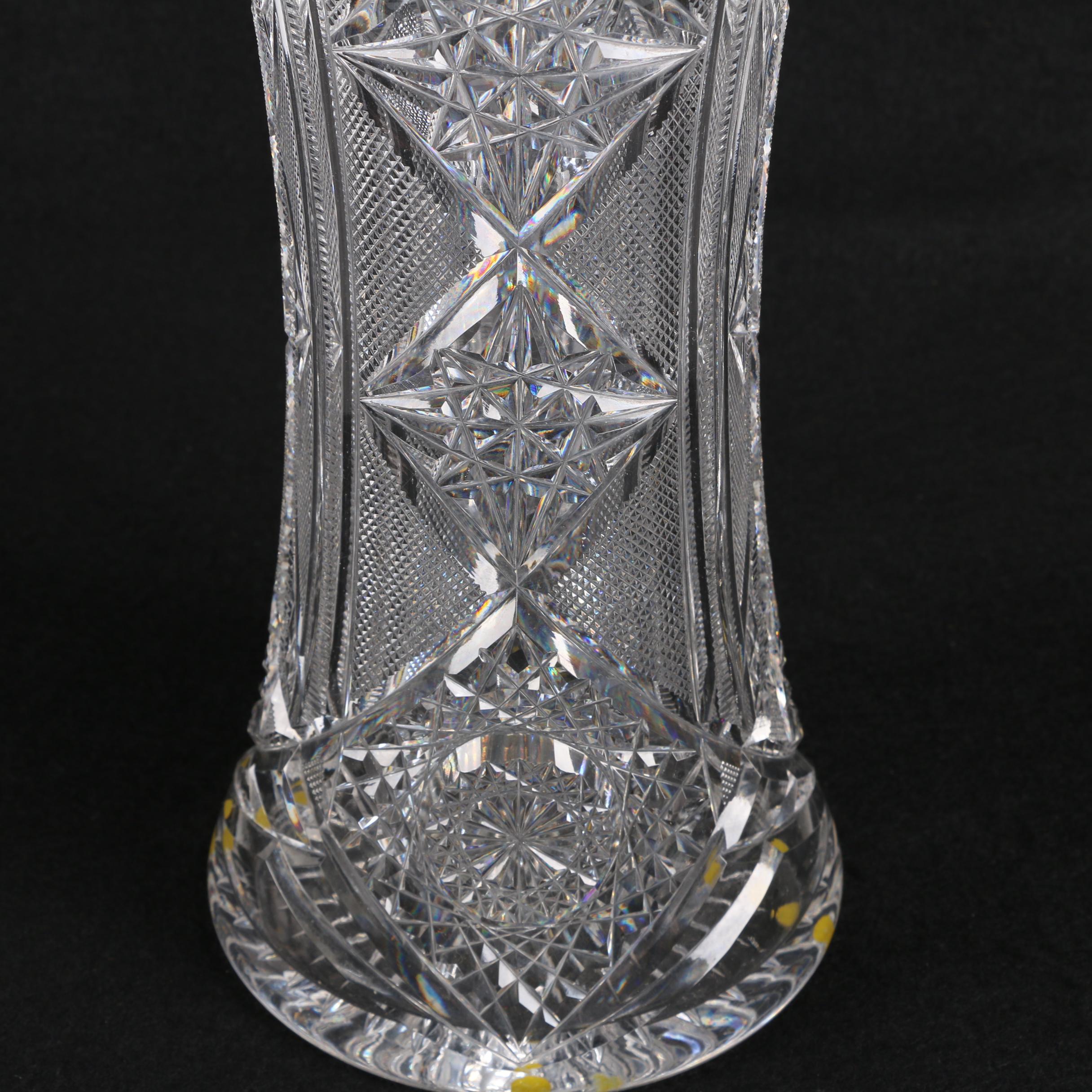 American Brilliant Period Cut Glass Strawberry and Star-Cut Vase