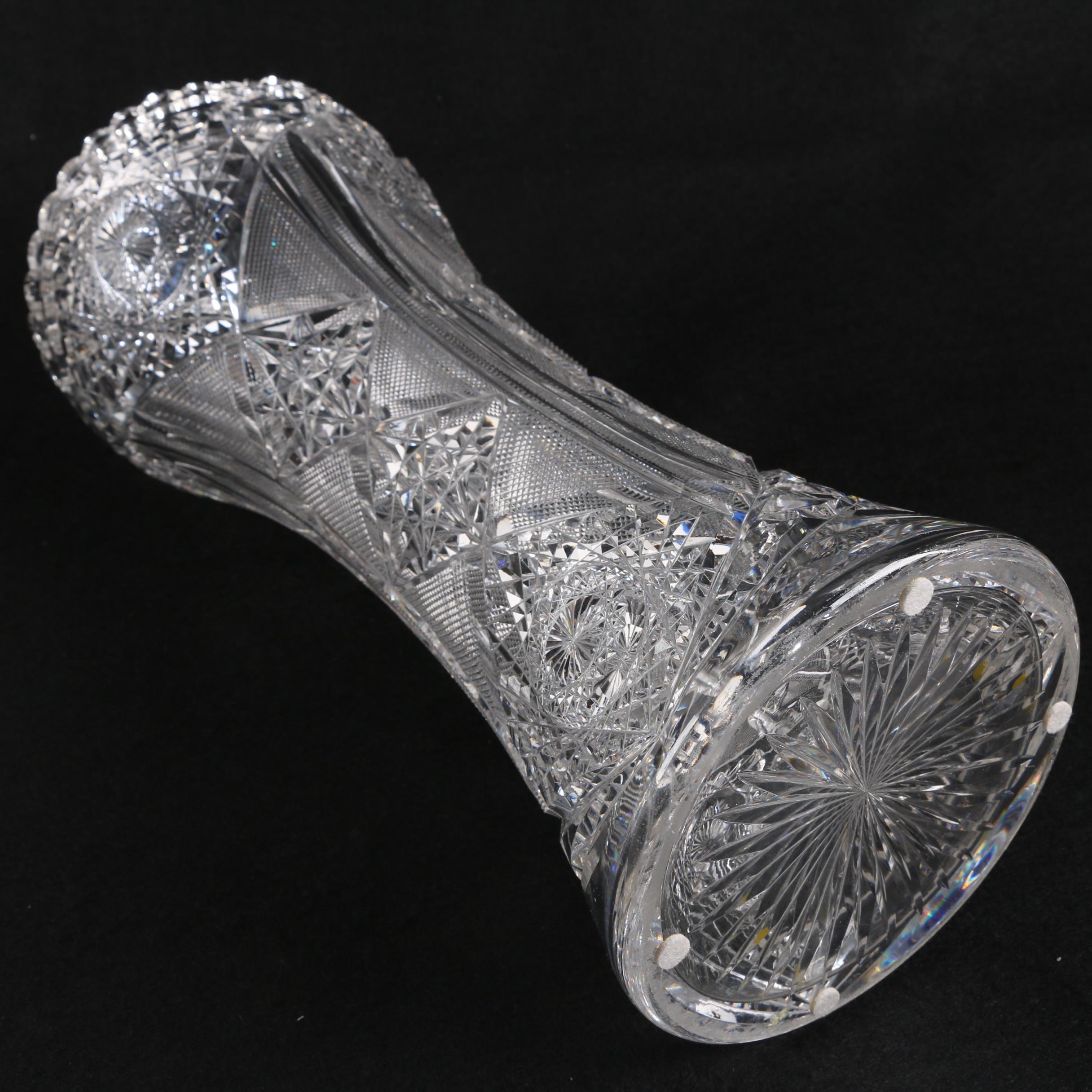 American Brilliant Period Cut Glass Strawberry and Star-Cut Vase