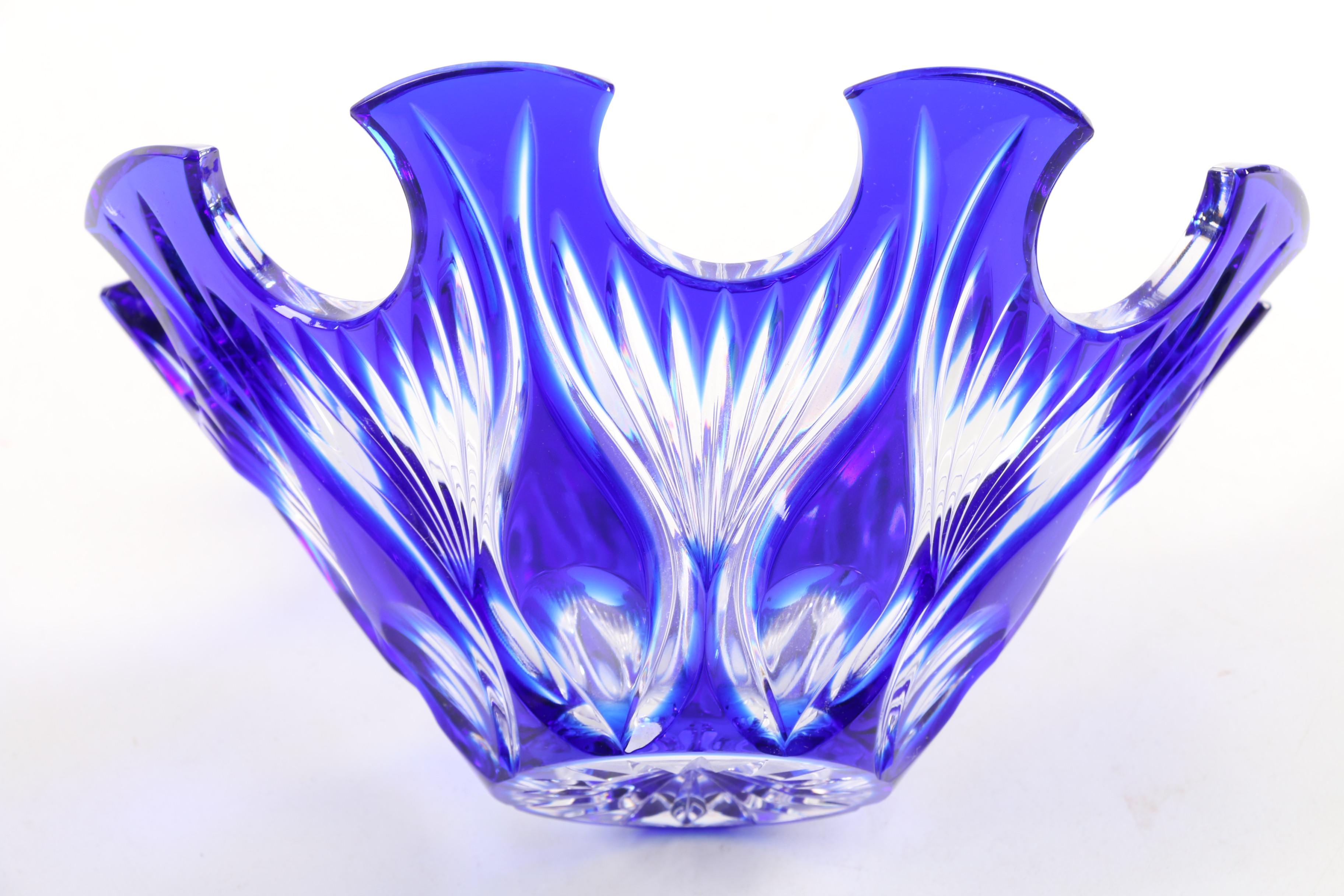 Hand-Cut Caesar Crystal Bohemiae Cobalt Cased Cut to Clear Bowl