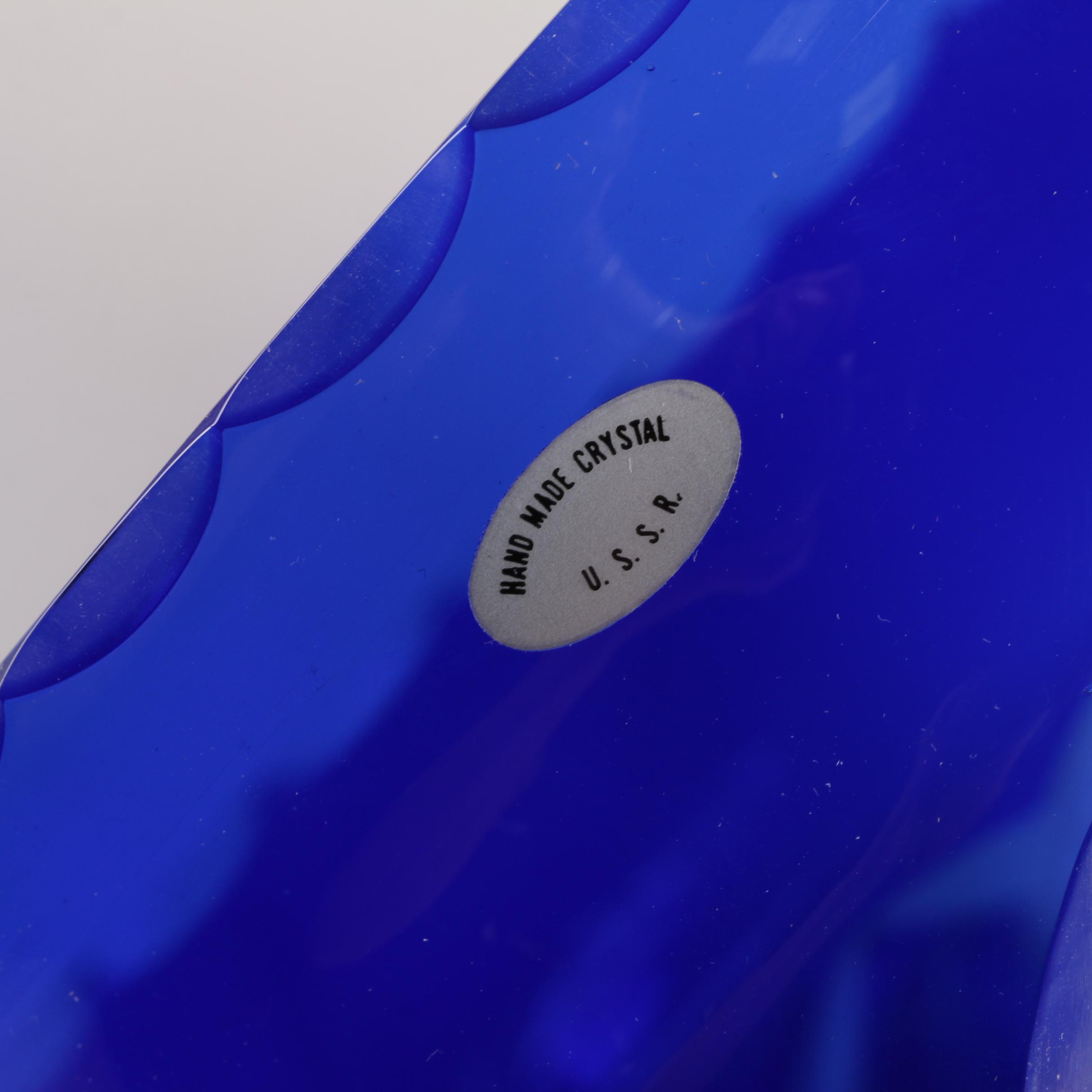 U.S.S.R. Bohemian Style Cased Blue Cut to Clear Crystal Bowl