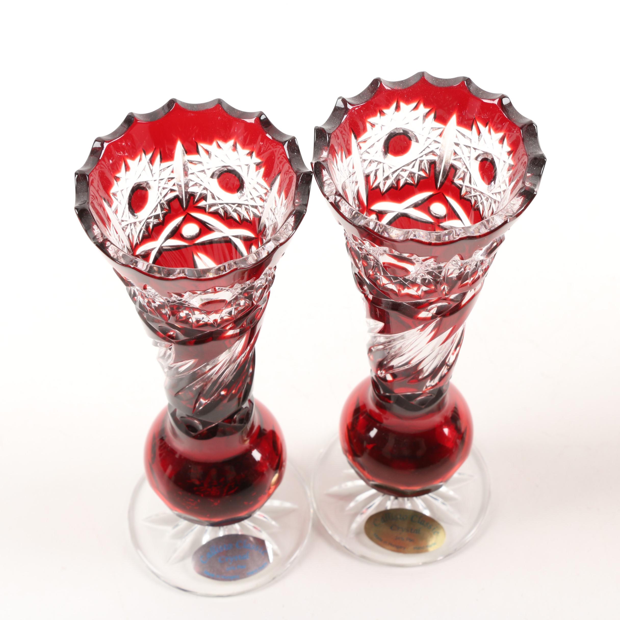 Vintage Callisto Classic Cased Ruby Cut to Clear Lead Crystal Vases