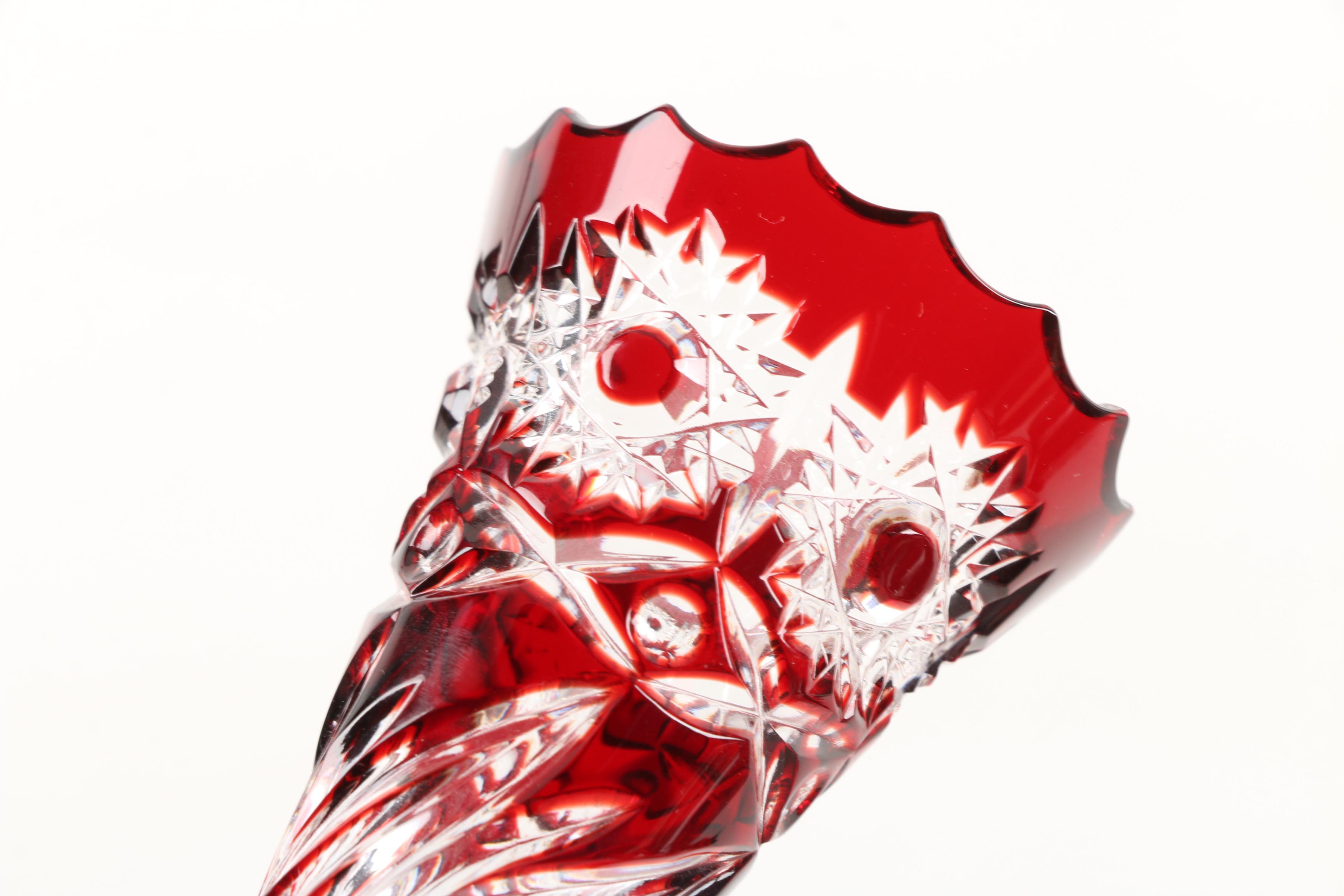 Vintage Callisto Classic Cased Ruby Cut to Clear Lead Crystal Vases