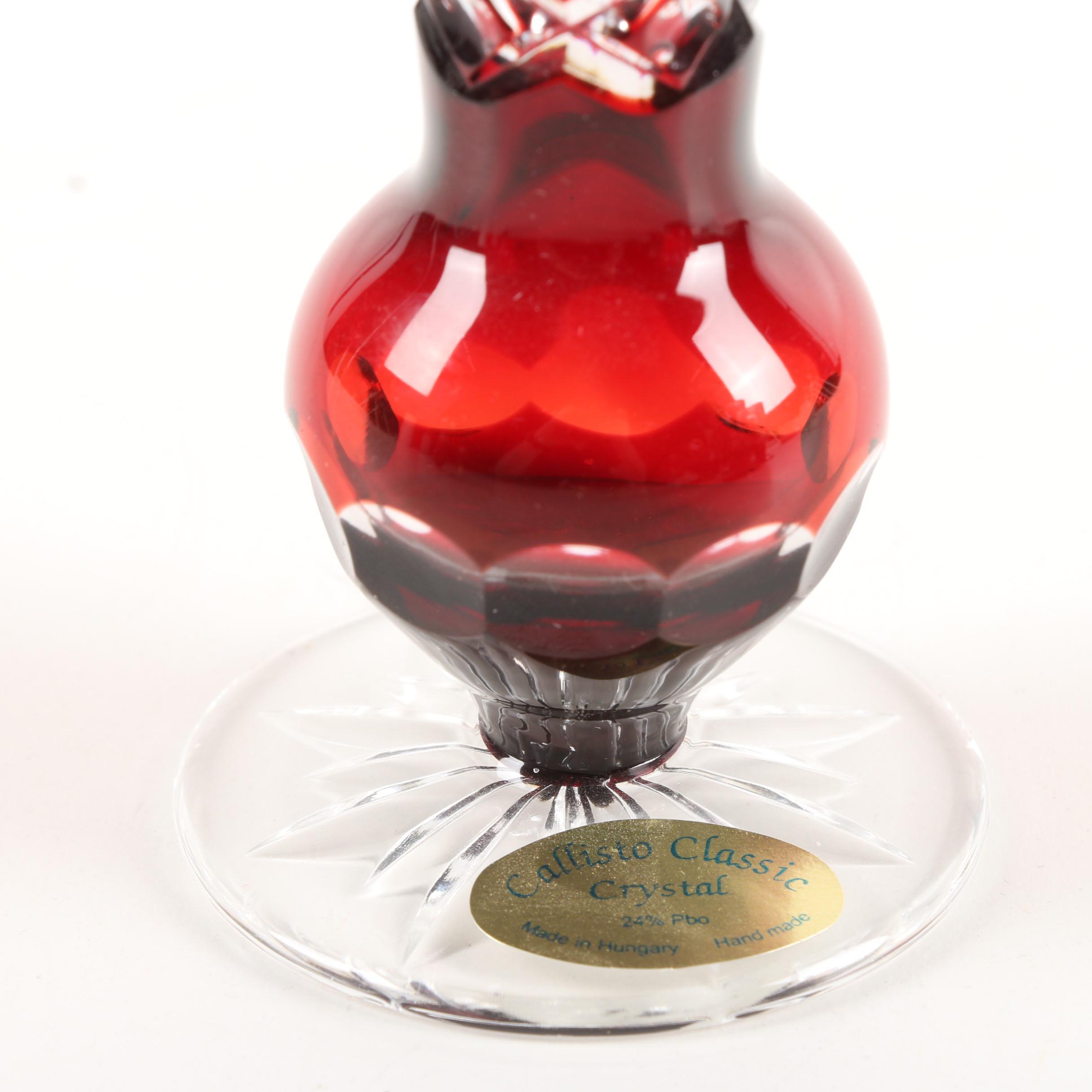 Vintage Callisto Classic Cased Ruby Cut to Clear Lead Crystal Vases