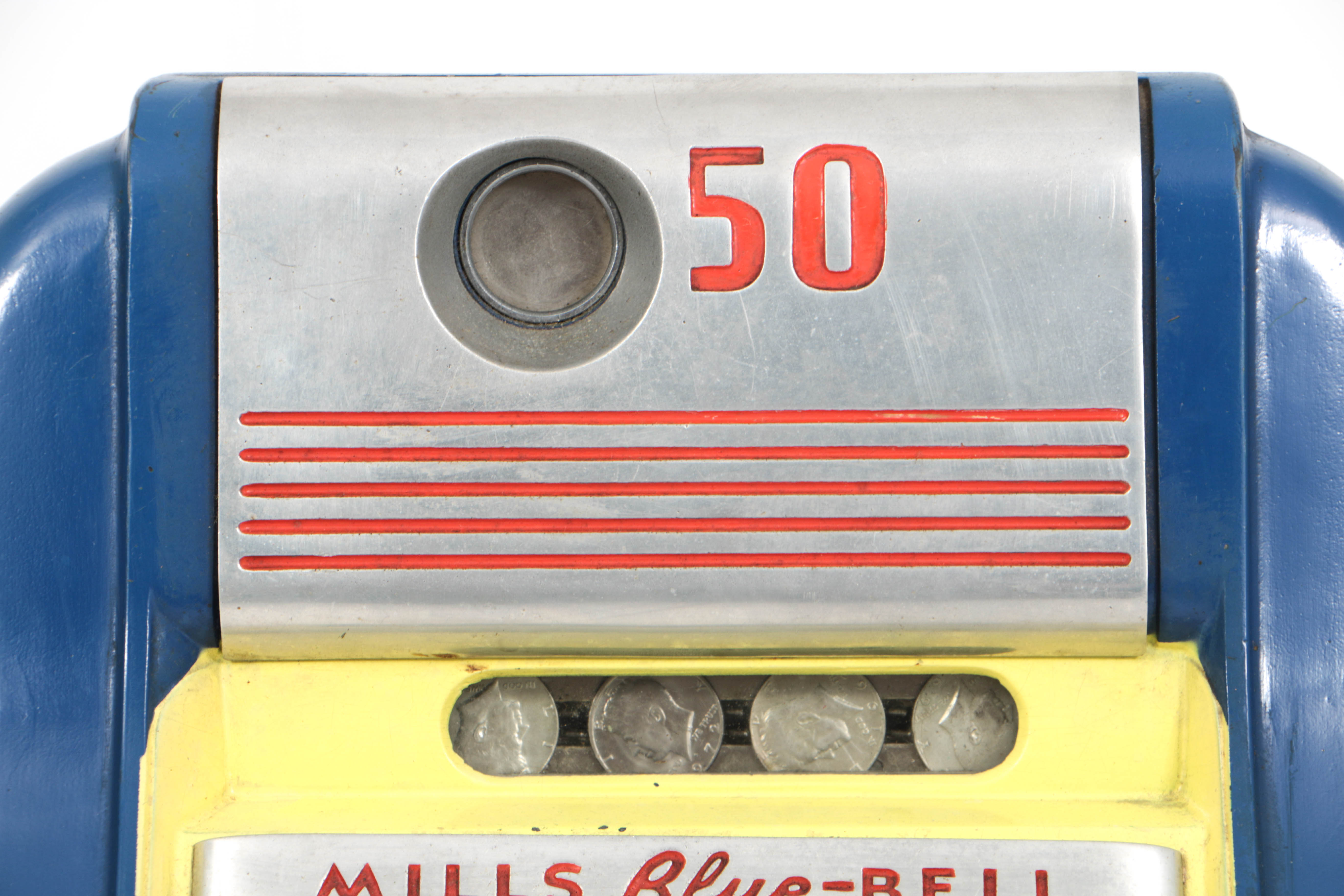 Mid-Century Mills "Blue-Bell" Fifty-Cent Slot Machine with Kennedy Half Dollars