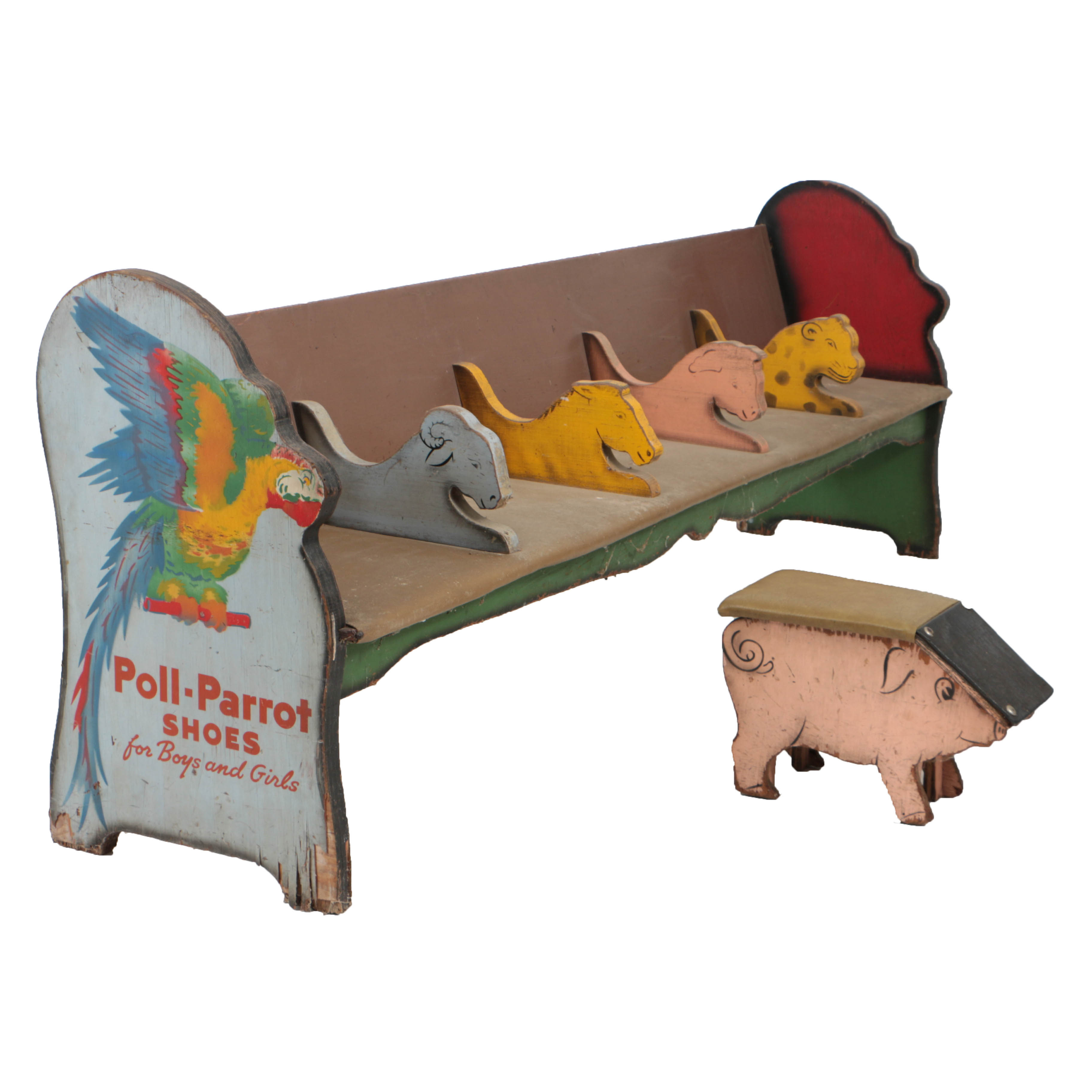 Vintage Poll-Parrot Shoes Child's Shoe Fitting Bench and Stool in Original Paint