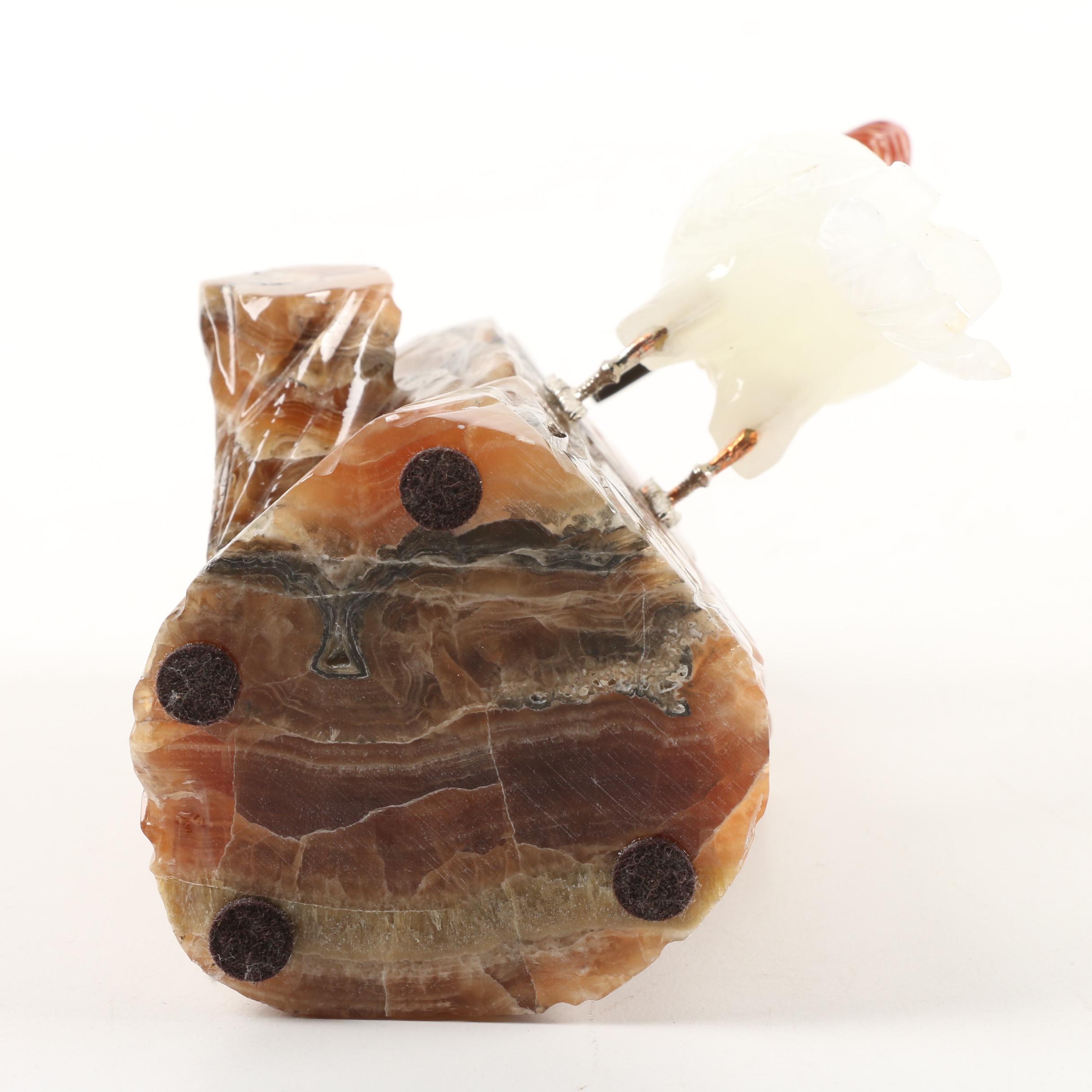 Woodpecker on Log Carved Calcite Figurine