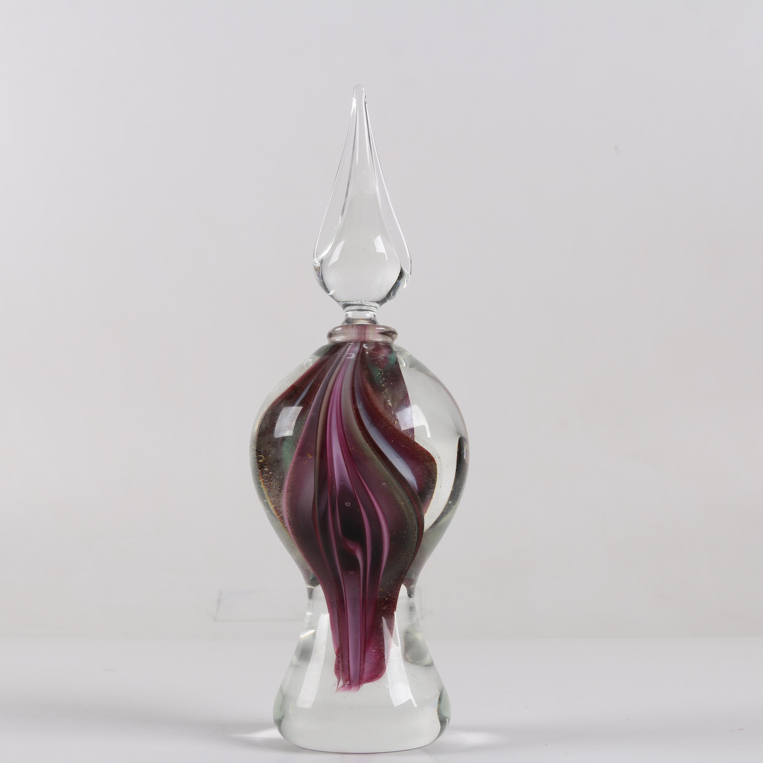 Large Signed Aventurine Art Glass Bottle