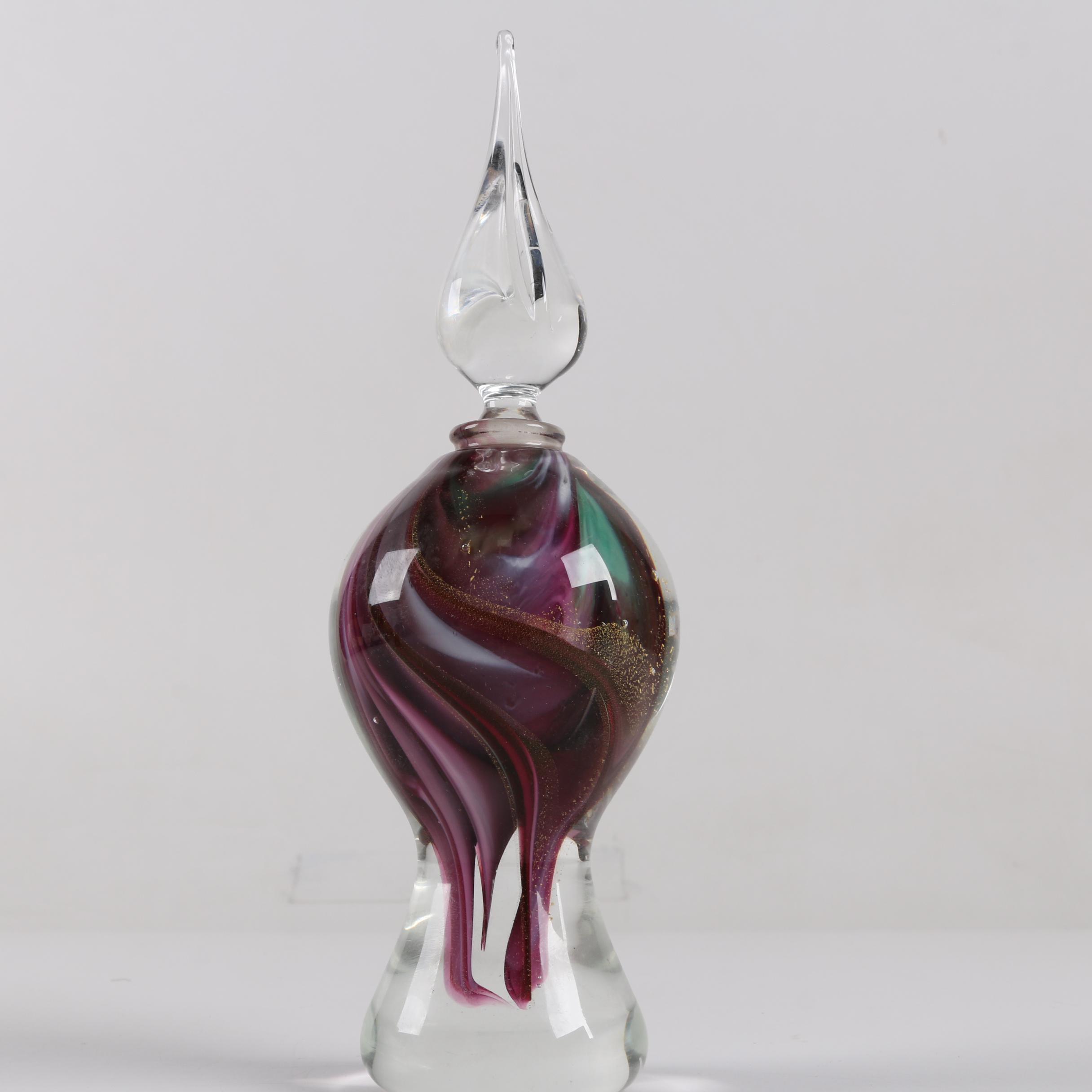 Large Signed Aventurine Art Glass Bottle