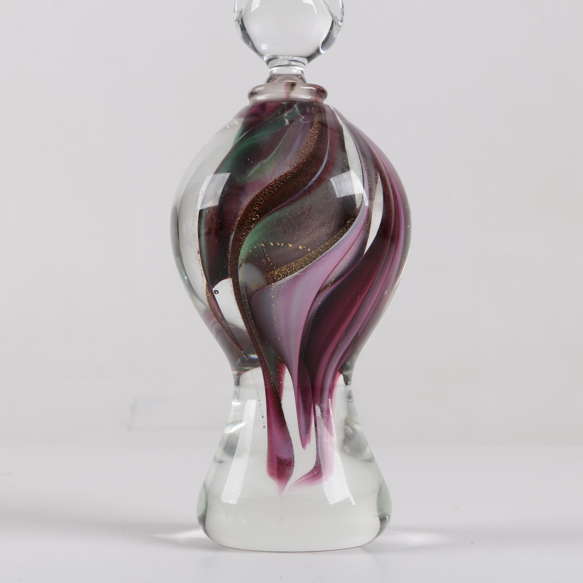 Large Signed Aventurine Art Glass Bottle