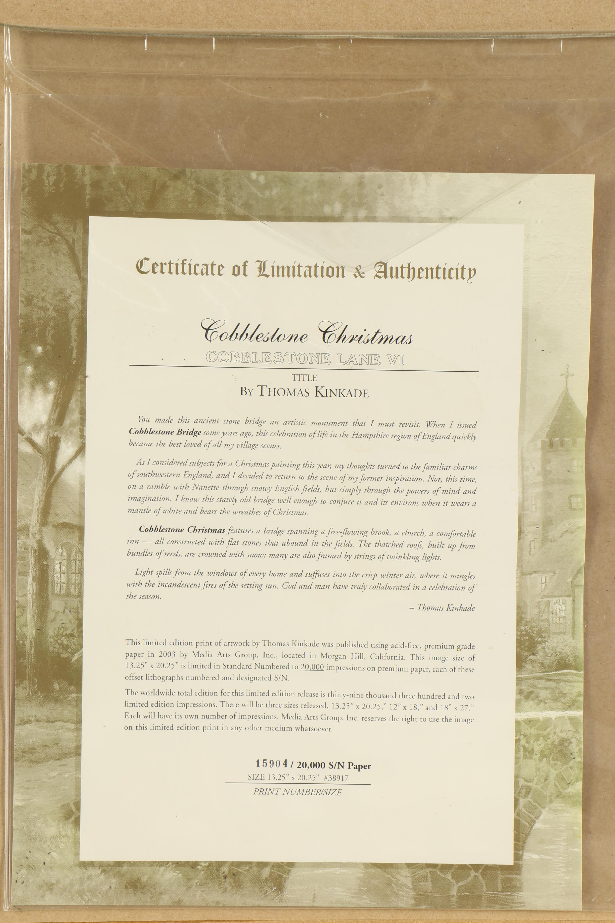 Thomas Kinkade Limited Edition Offset Lithograph "Cobblestone Lane VI"