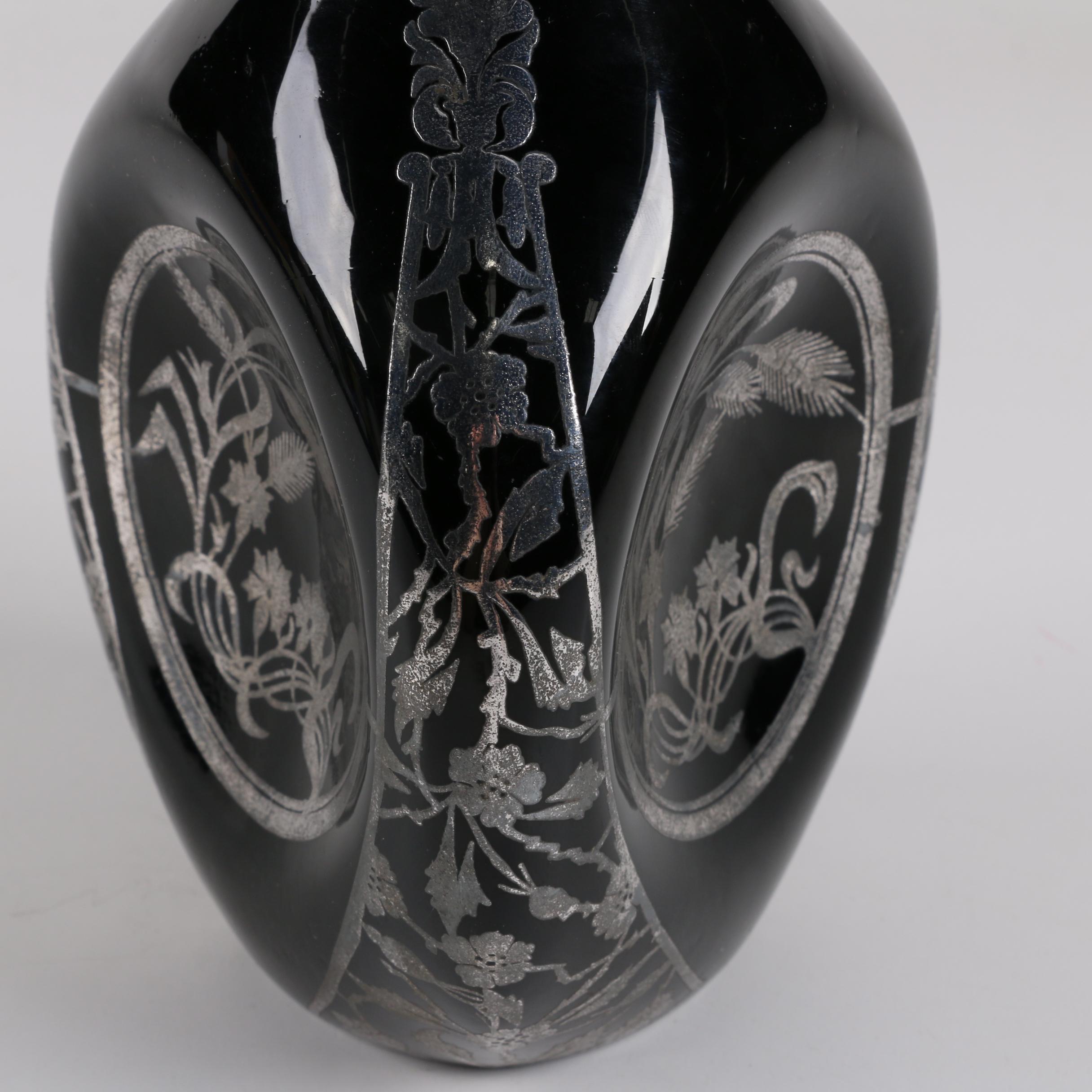 Black Glass Decanter with Silver Plate Overlay