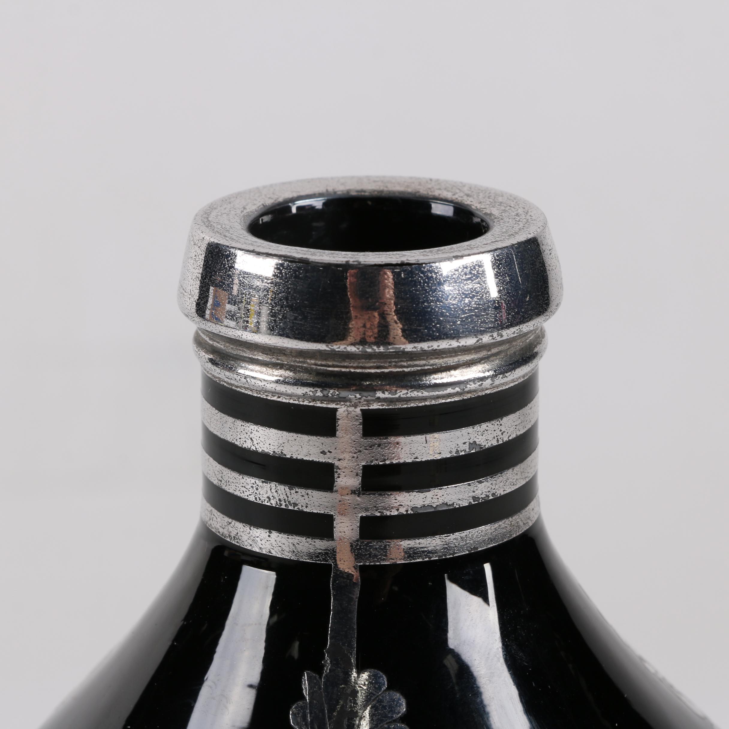 Black Glass Decanter with Silver Plate Overlay