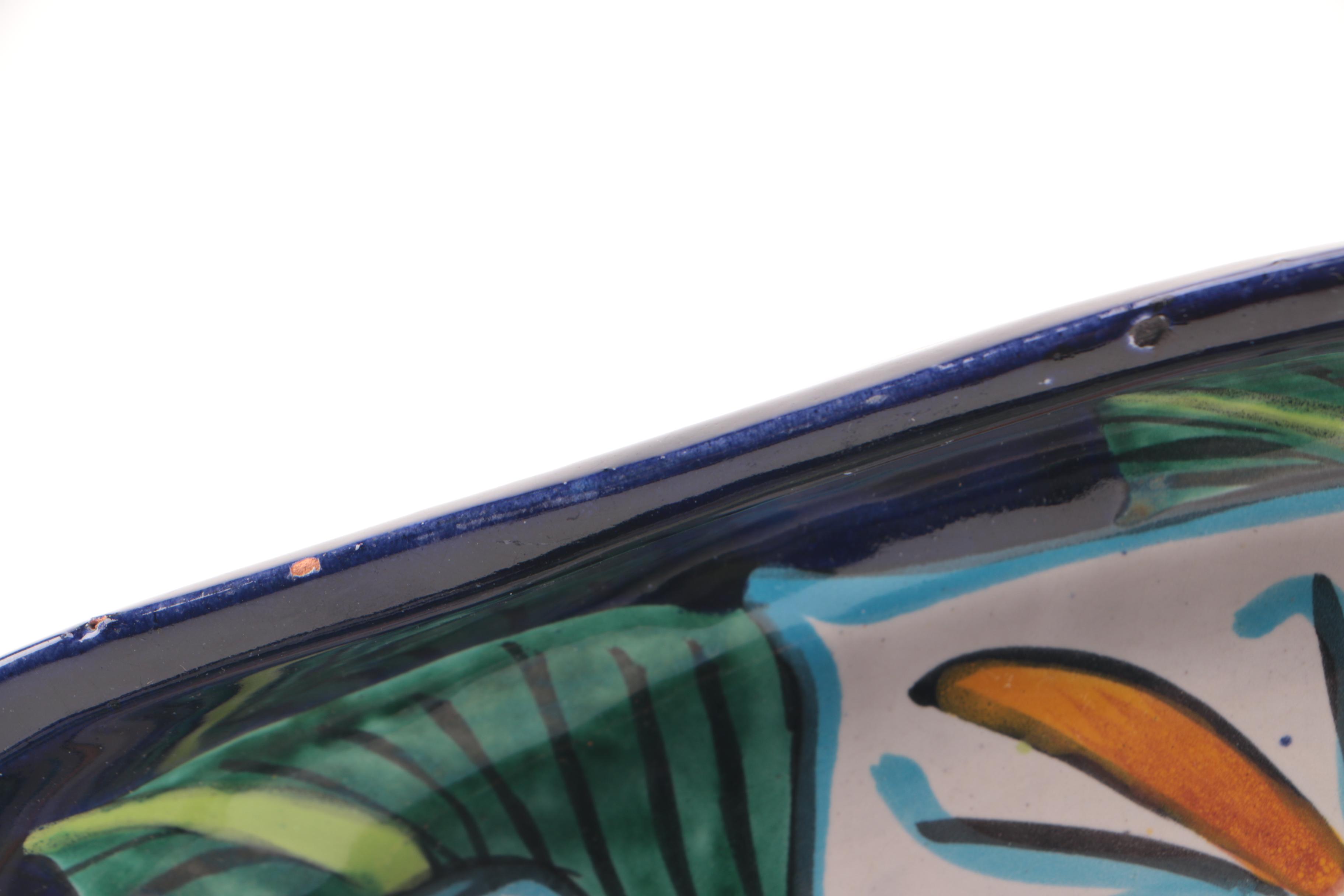 Hand-Painted Mexican Calla Lily Earthenware Serving Bowl