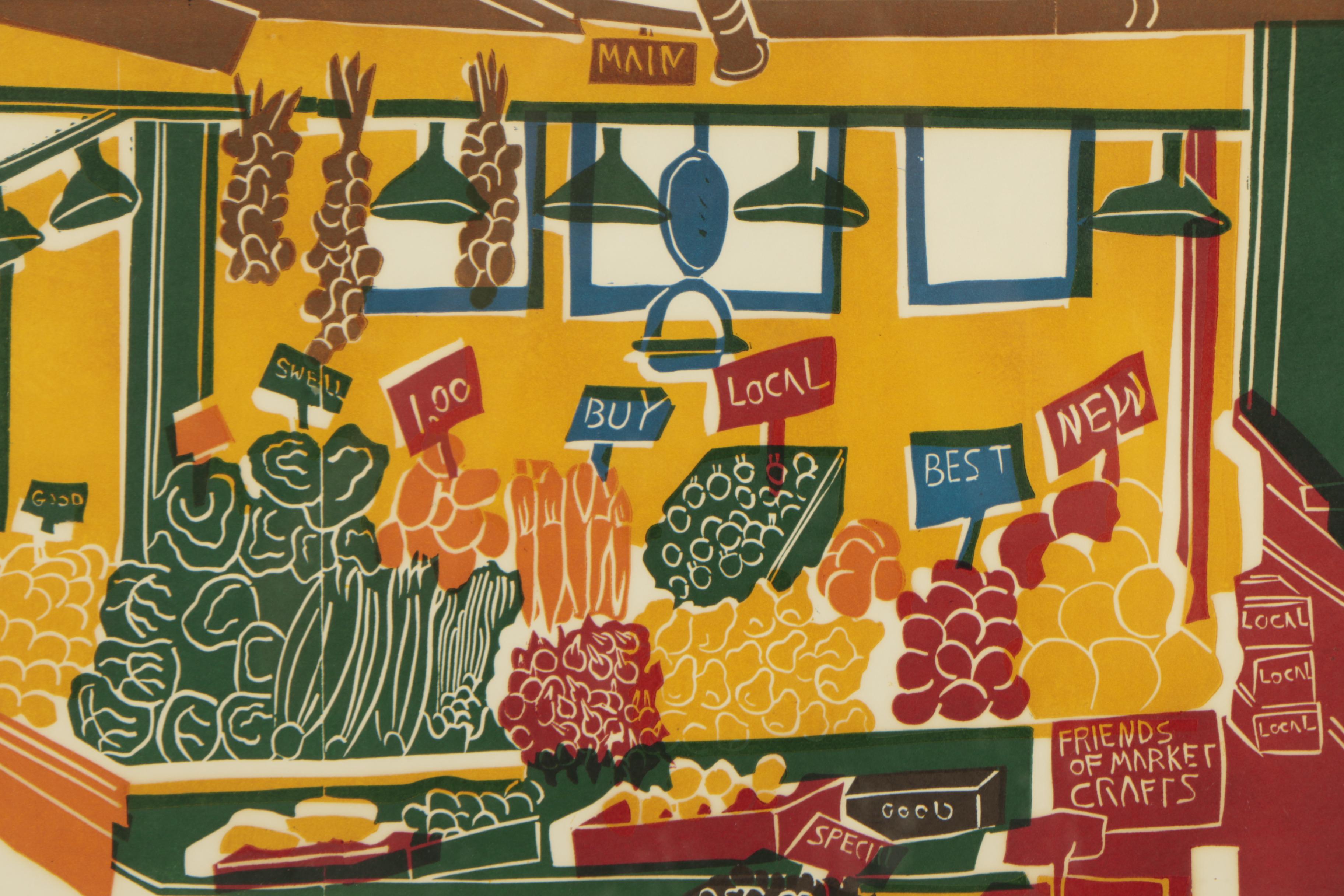 John Sollid Woodblock "Pike Place Market"