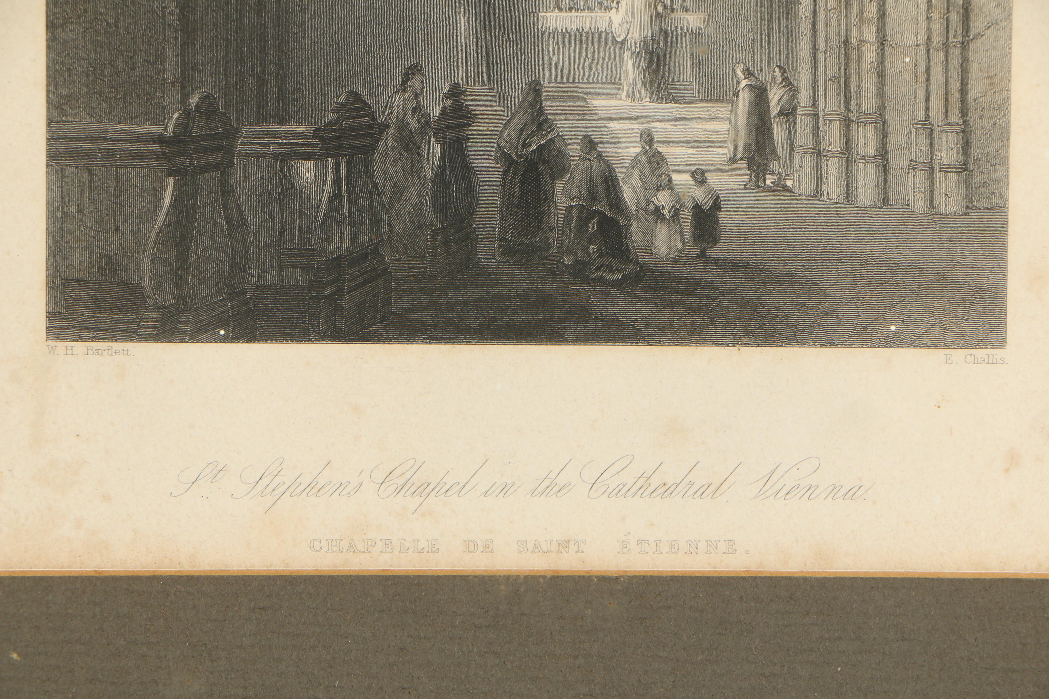 Ebenezer Challis Engraving "St Stephen's Chapel at the Cathedral Vienna"