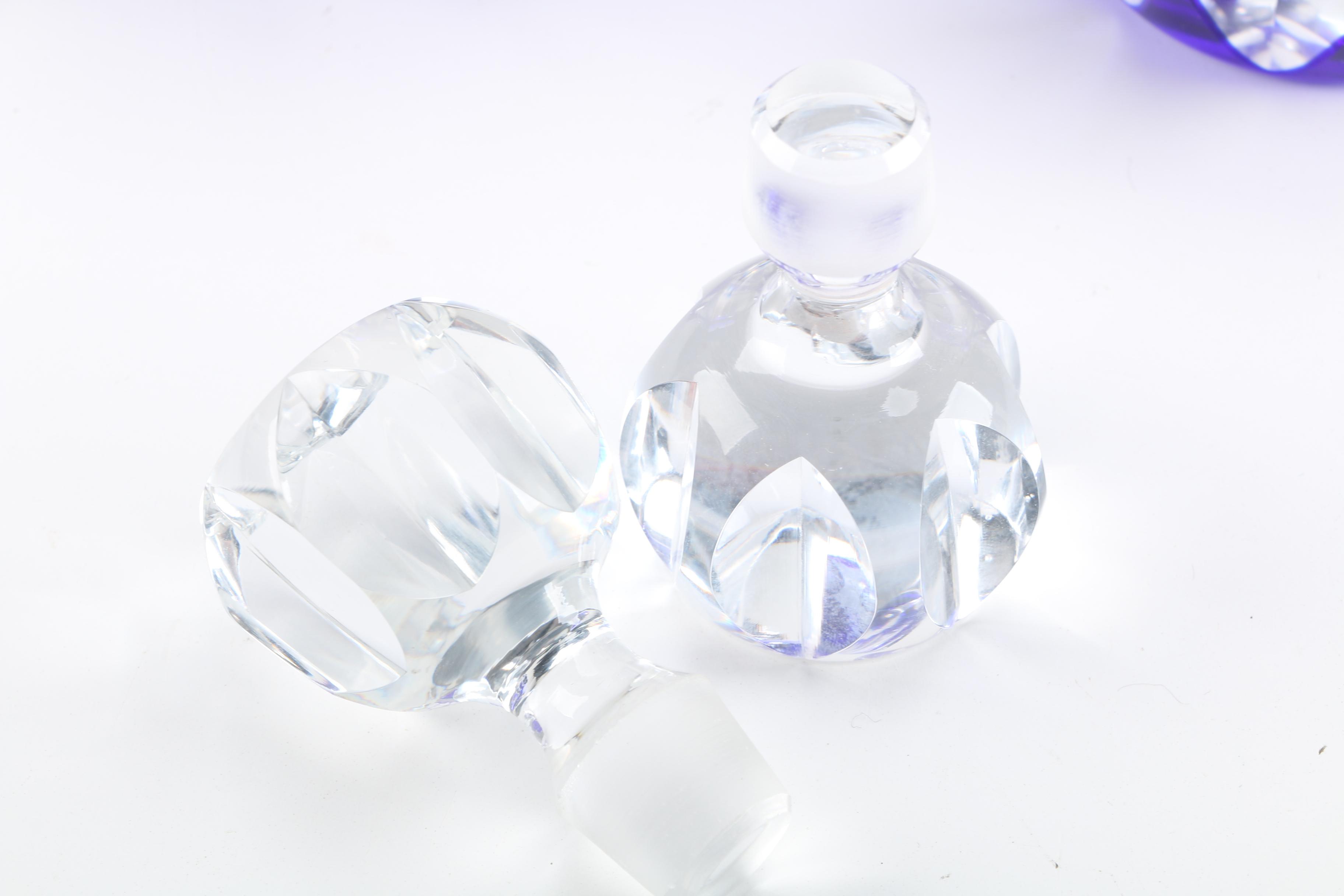 Cased Cobalt Cut to Clear Crystal Vanity Bottles