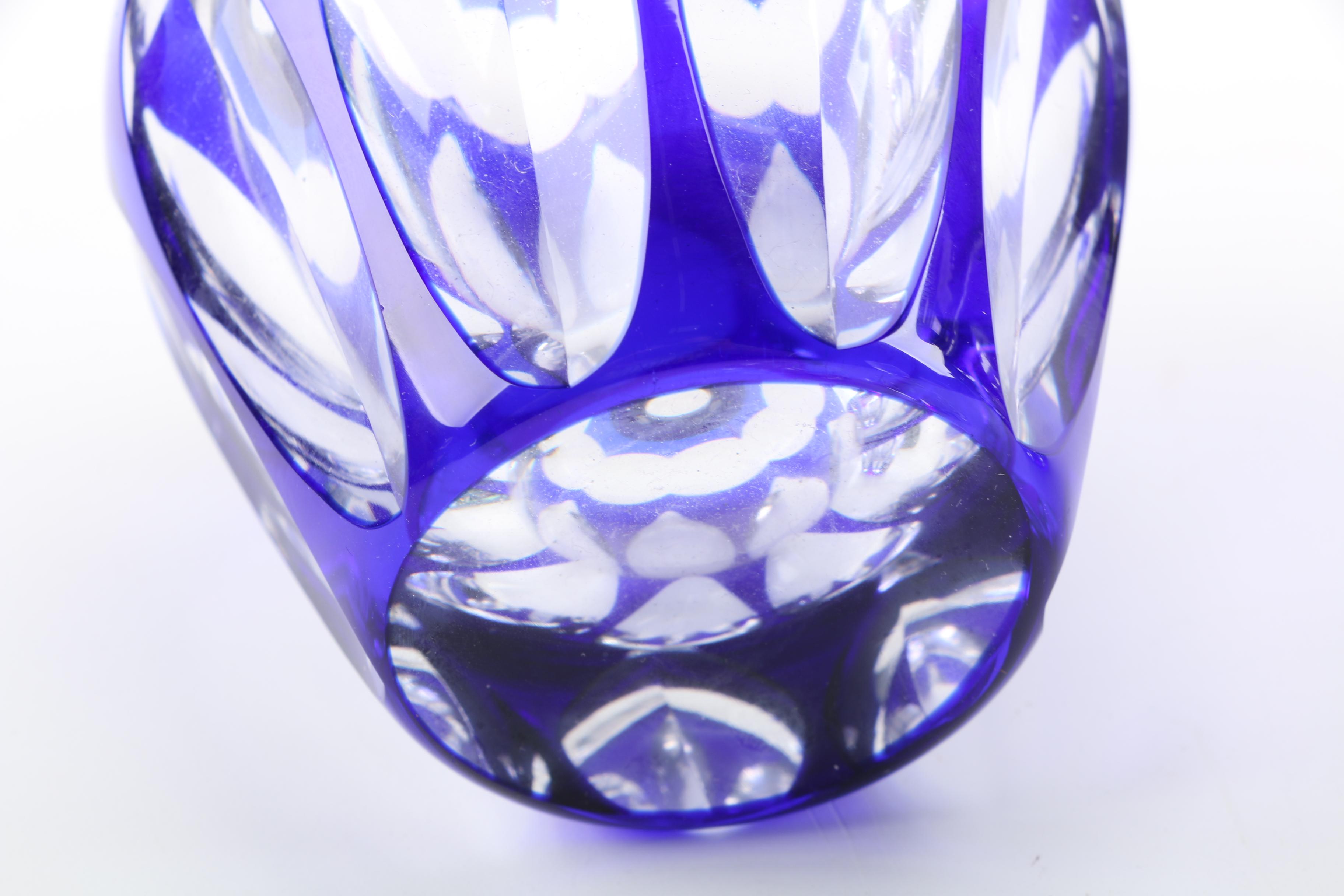 Cased Cobalt Cut to Clear Crystal Vanity Bottles
