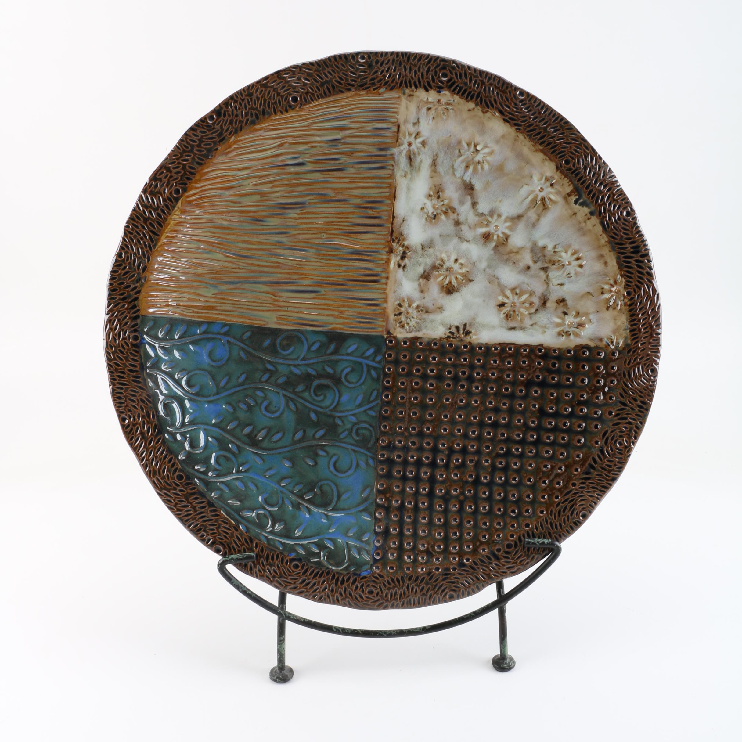 Large Stoneware Cabinet Platter with Metal Stand