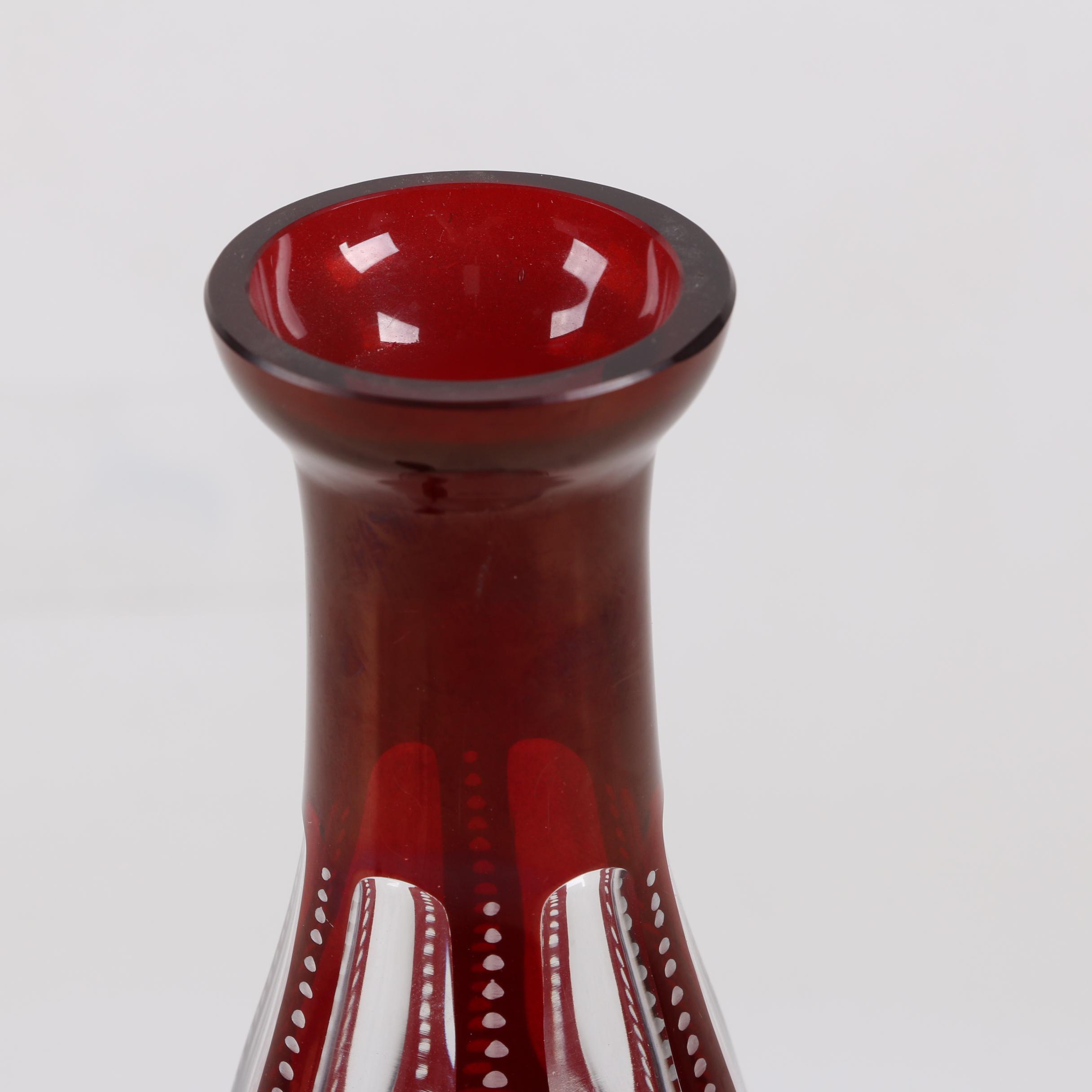 Bohemian Ruby Flashed Etched to Clear Decanter and Cordial Glasses