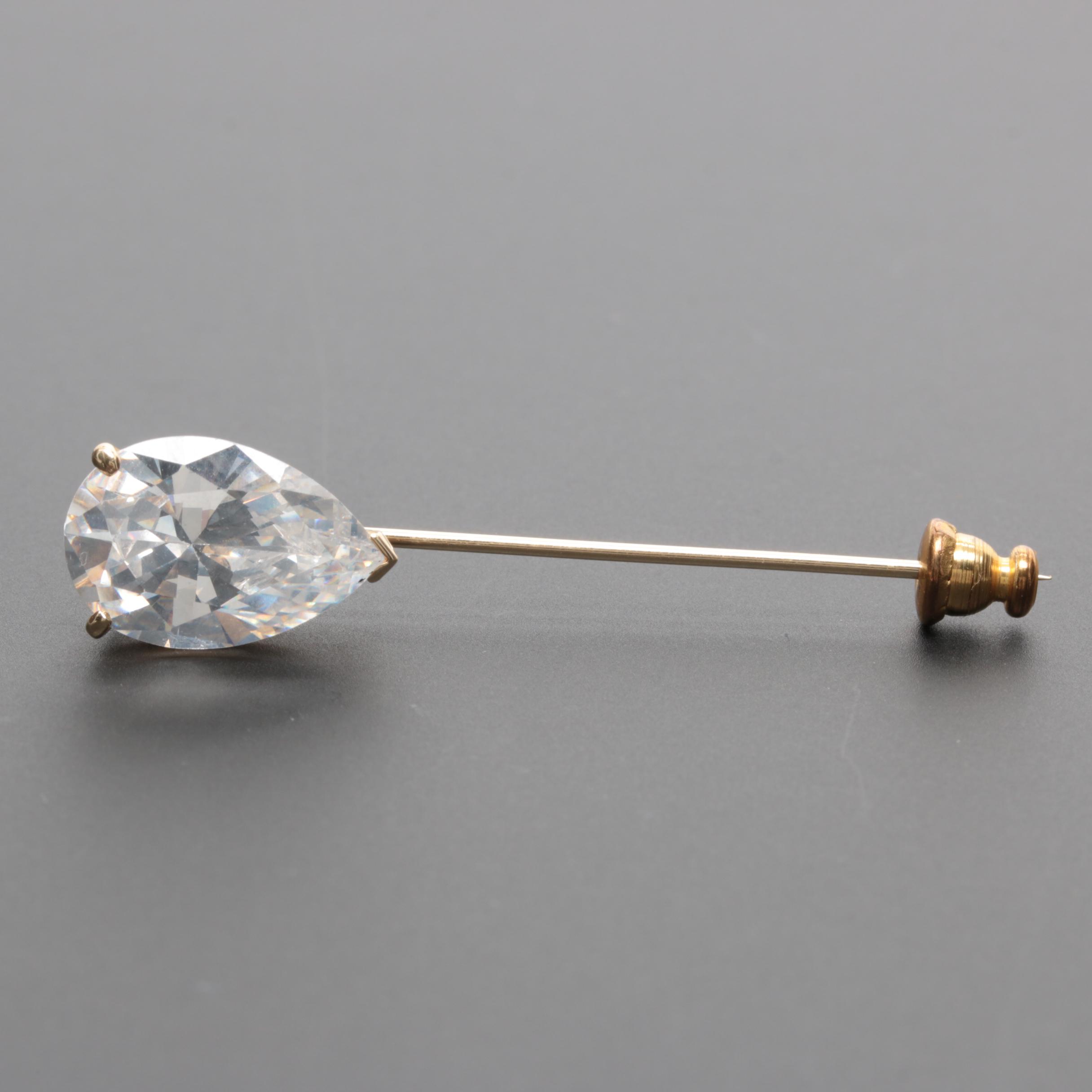 14K Yellow Gold Cubic Zirconia Stick Pin