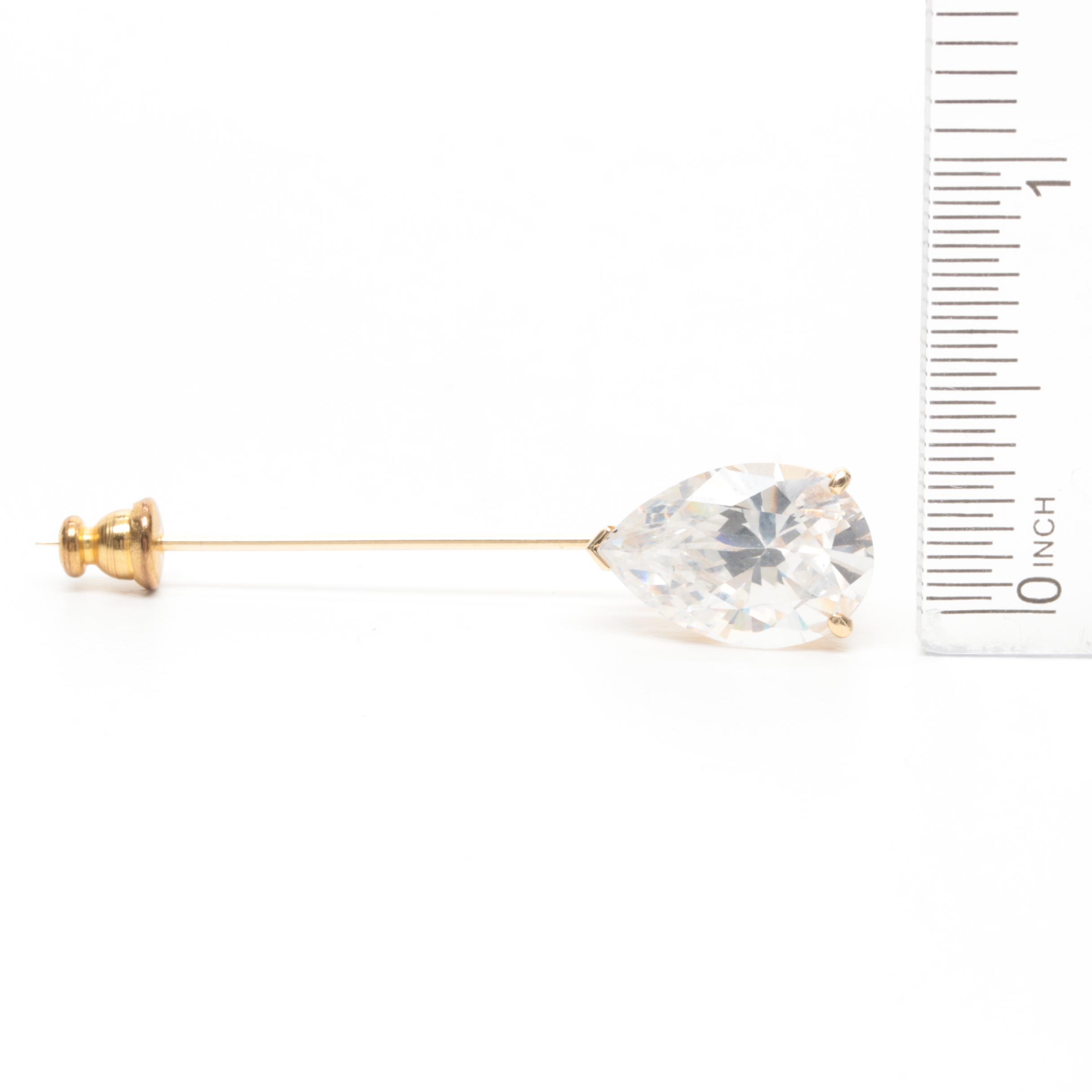 14K Yellow Gold Cubic Zirconia Stick Pin