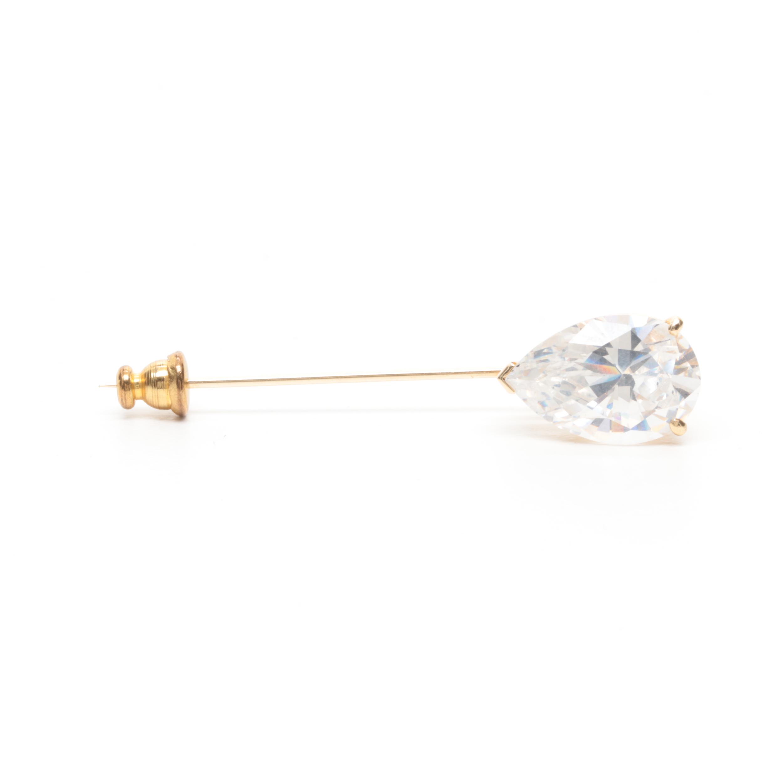 14K Yellow Gold Cubic Zirconia Stick Pin