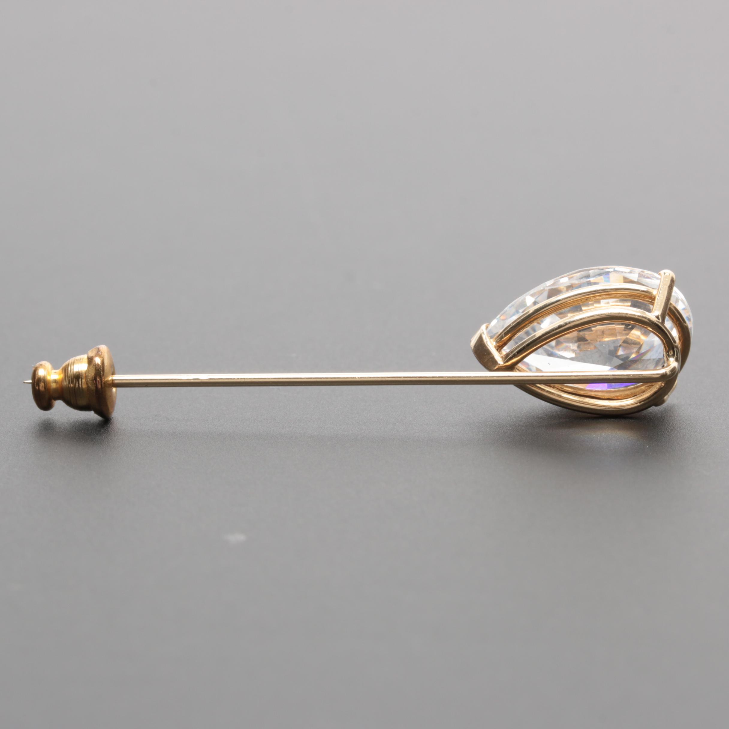 14K Yellow Gold Cubic Zirconia Stick Pin