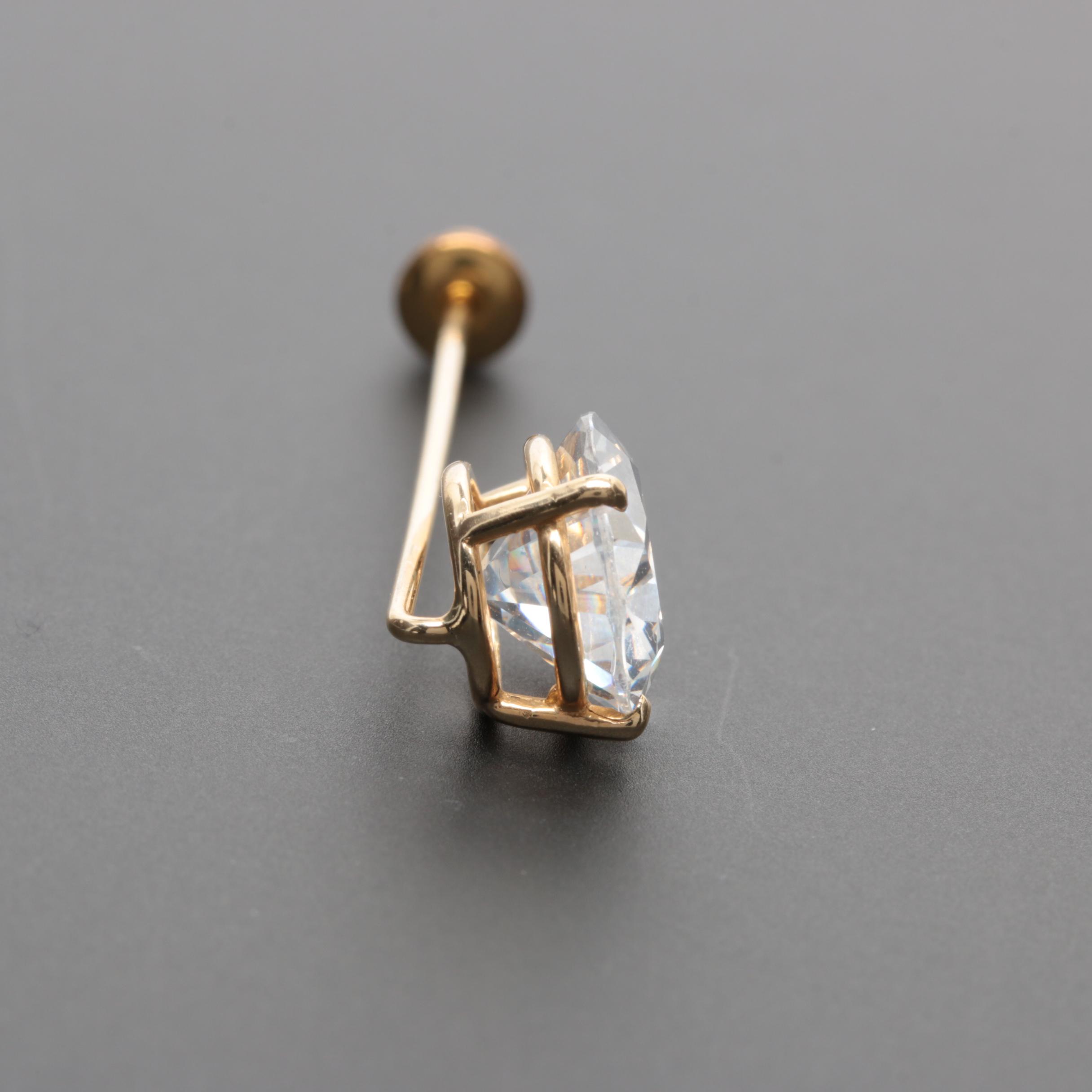 14K Yellow Gold Cubic Zirconia Stick Pin