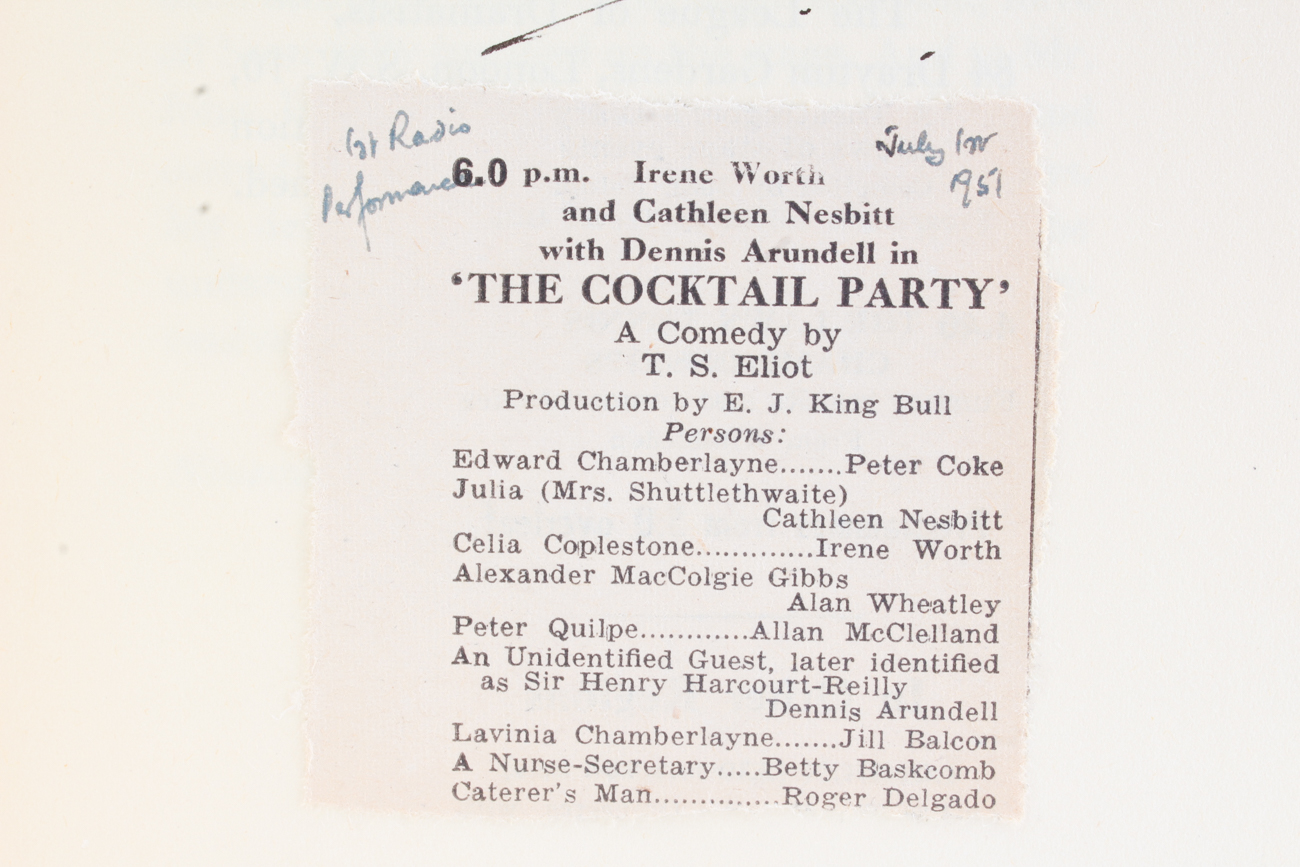 Signed 1950 T.S. Eliot's "The Cocktail Party"