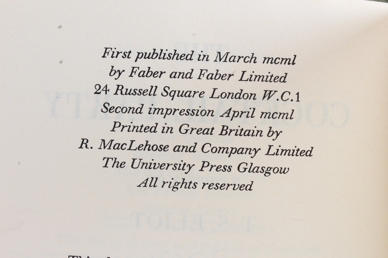 Signed 1950 T.S. Eliot's "The Cocktail Party"