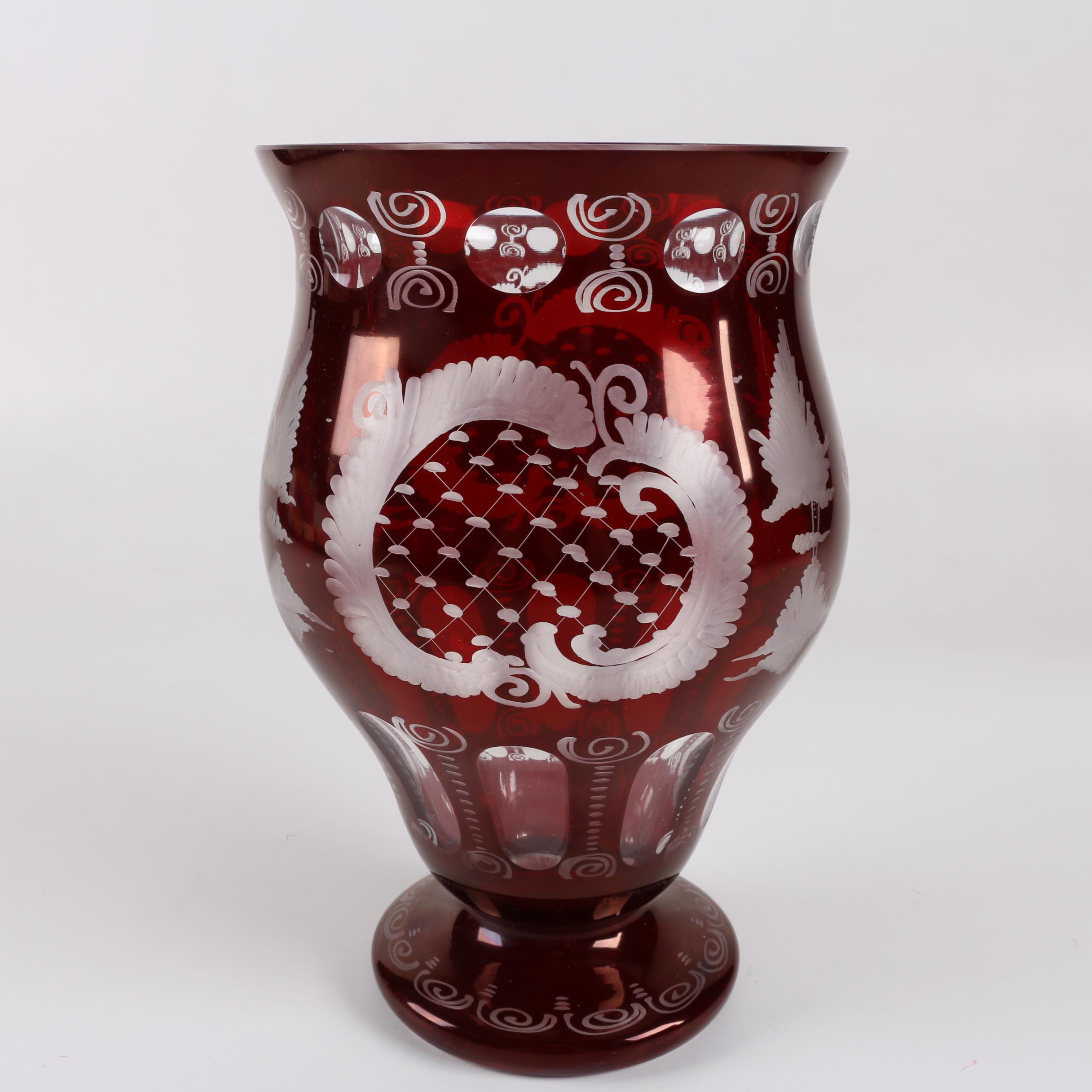 Bohemian Flashed Ruby Cut to Clear Glass Vase