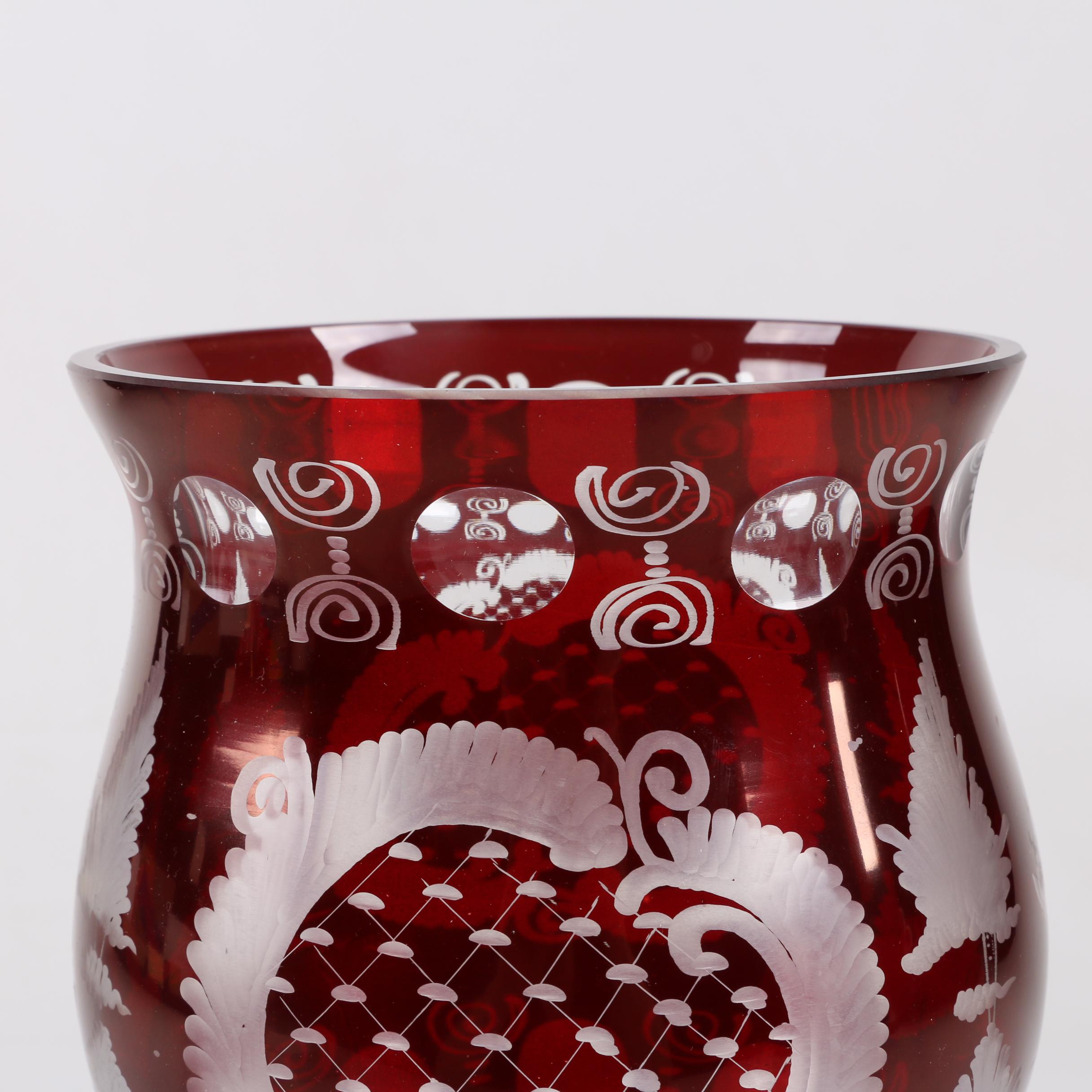 Bohemian Flashed Ruby Cut to Clear Glass Vase