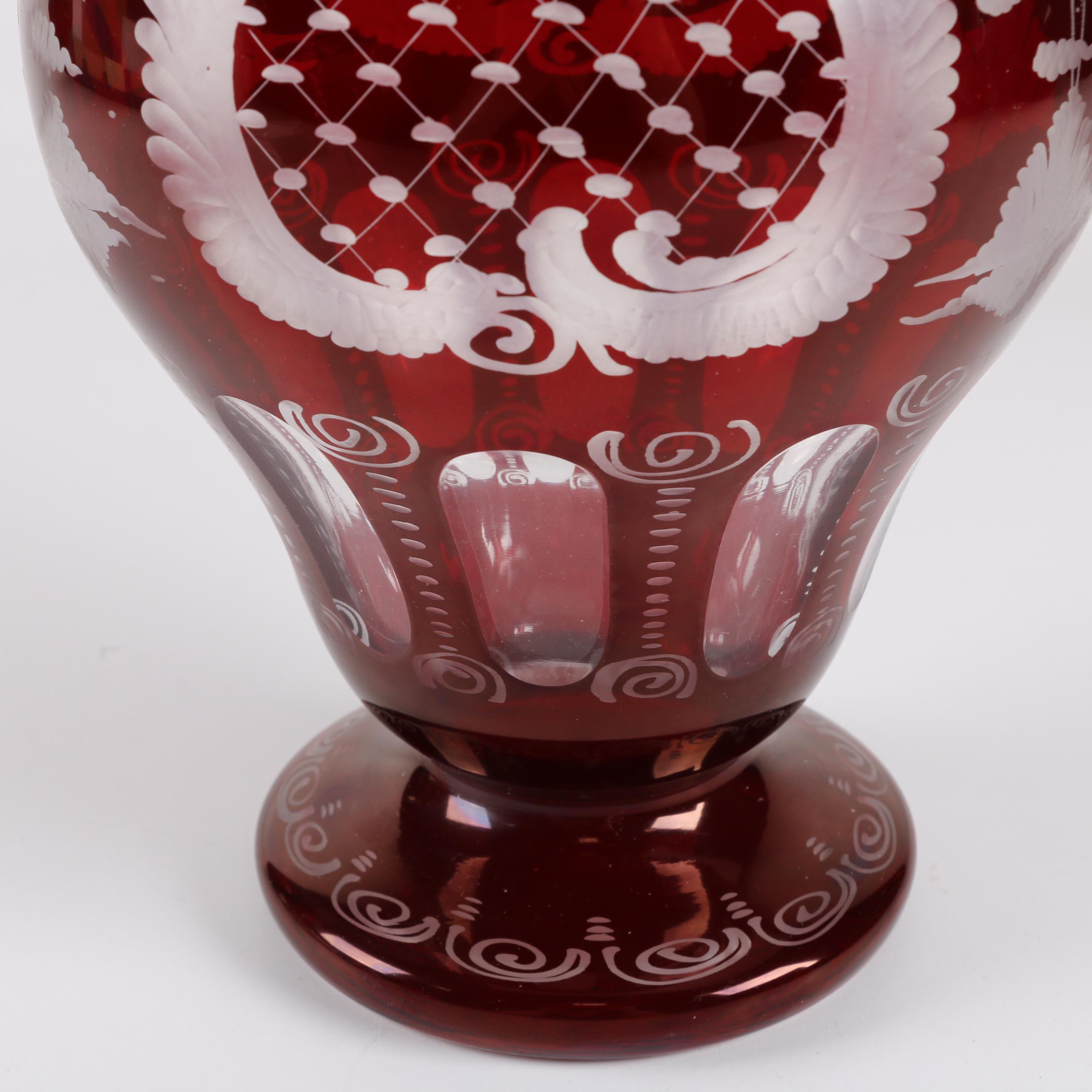 Bohemian Flashed Ruby Cut to Clear Glass Vase