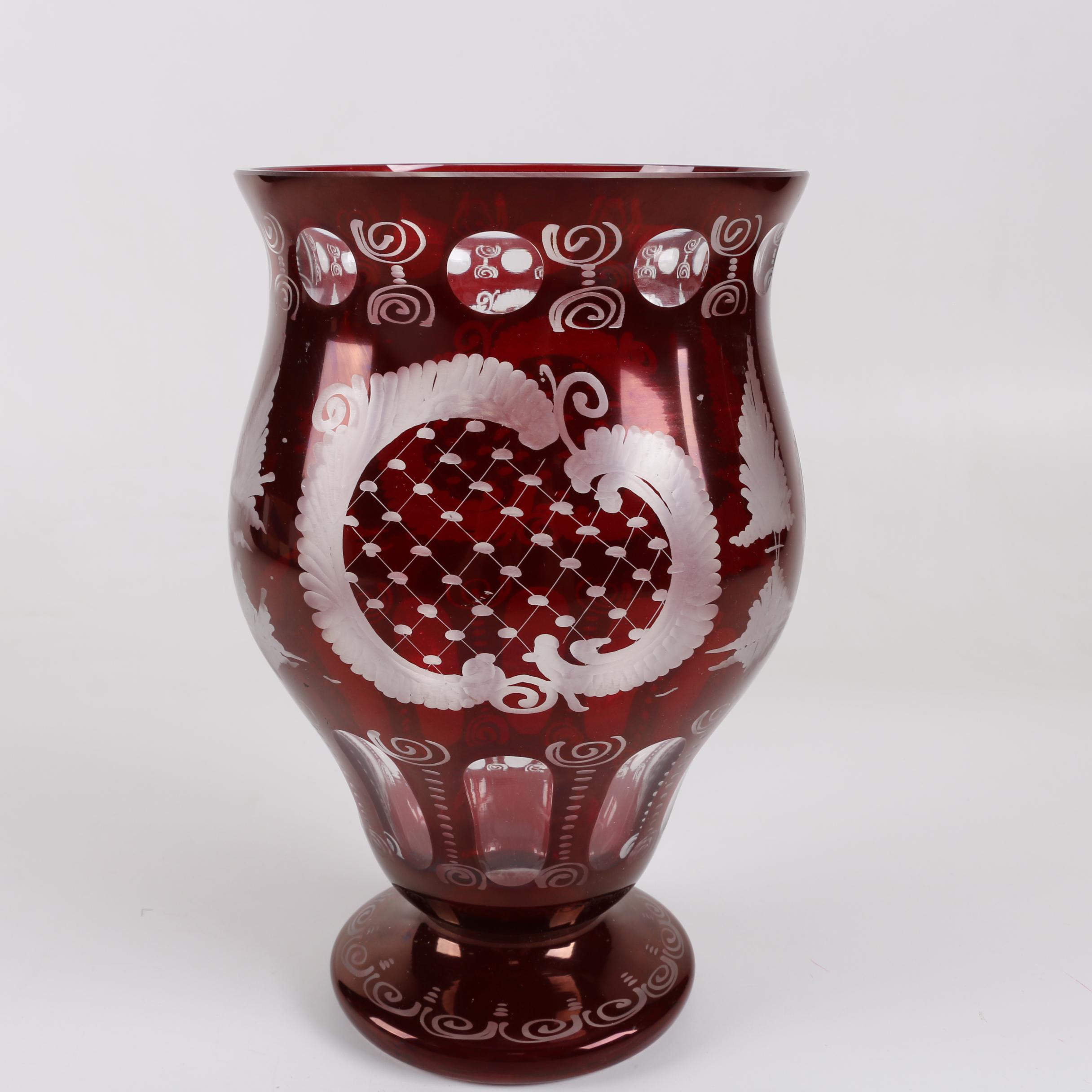 Bohemian Flashed Ruby Cut to Clear Glass Vase