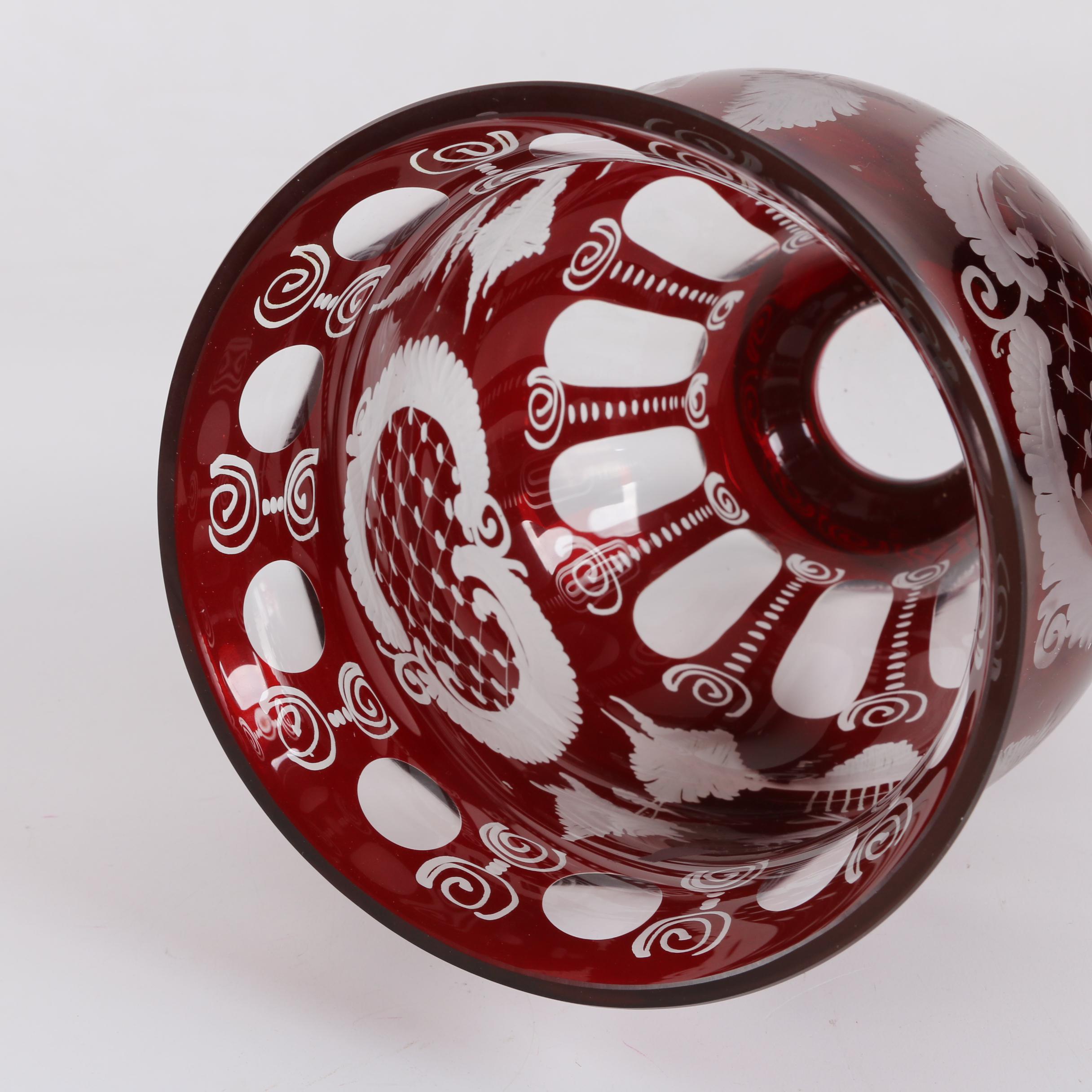 Bohemian Flashed Ruby Cut to Clear Glass Vase