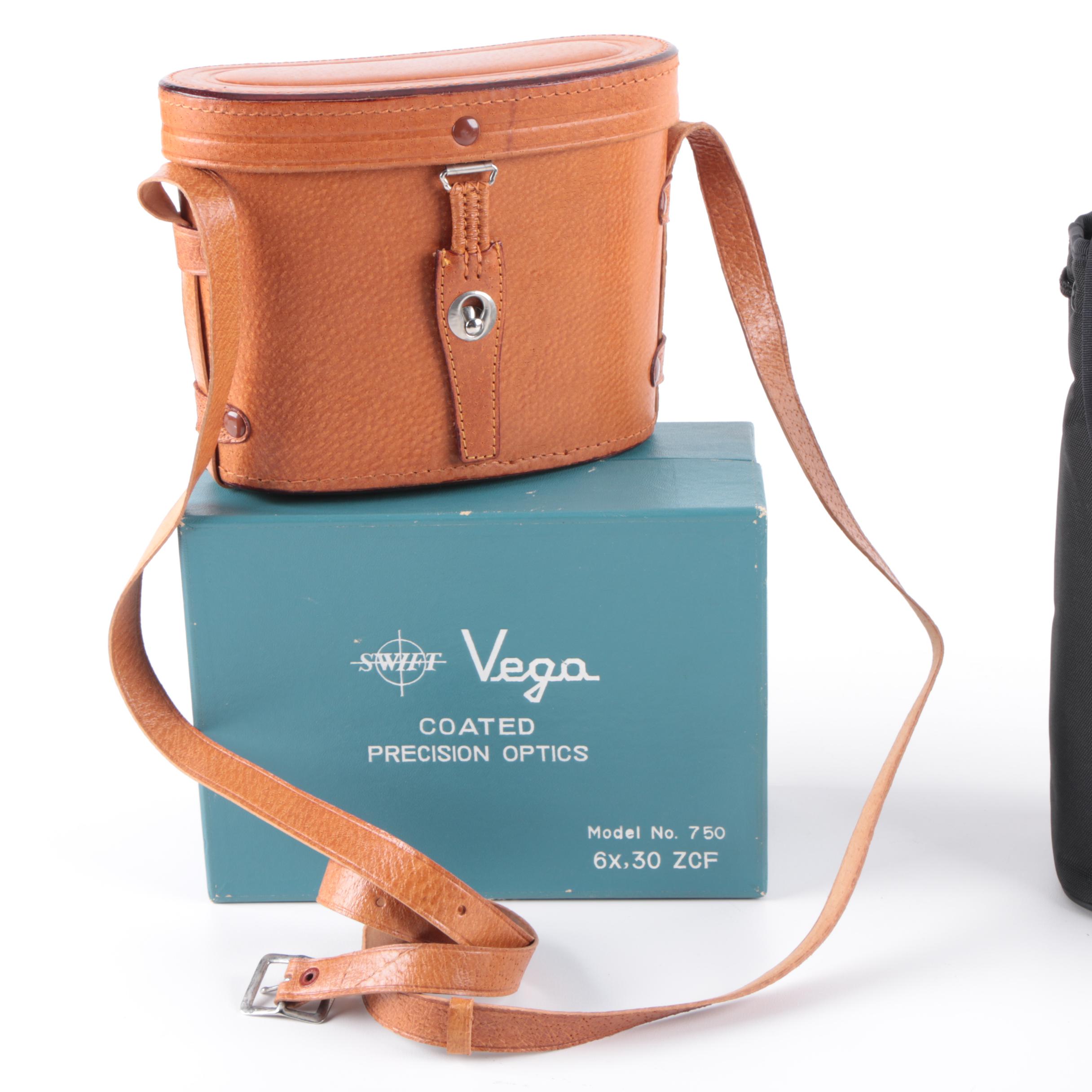 Vintage Swift Vega Oceanic Binoculars and Canon Binoculars with Cases