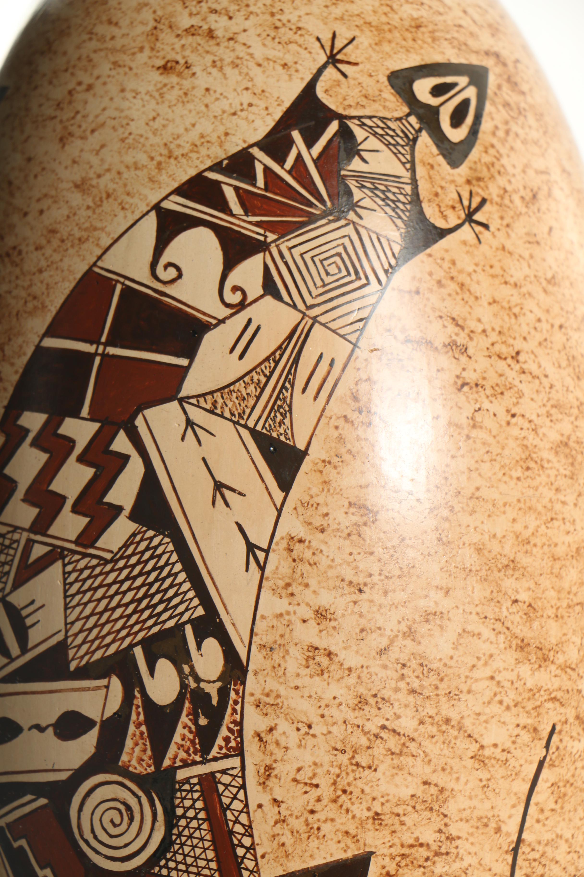 Nona Naha Hopi Hand-Painted Ceramic Seed Pot with Carved Wood Stand