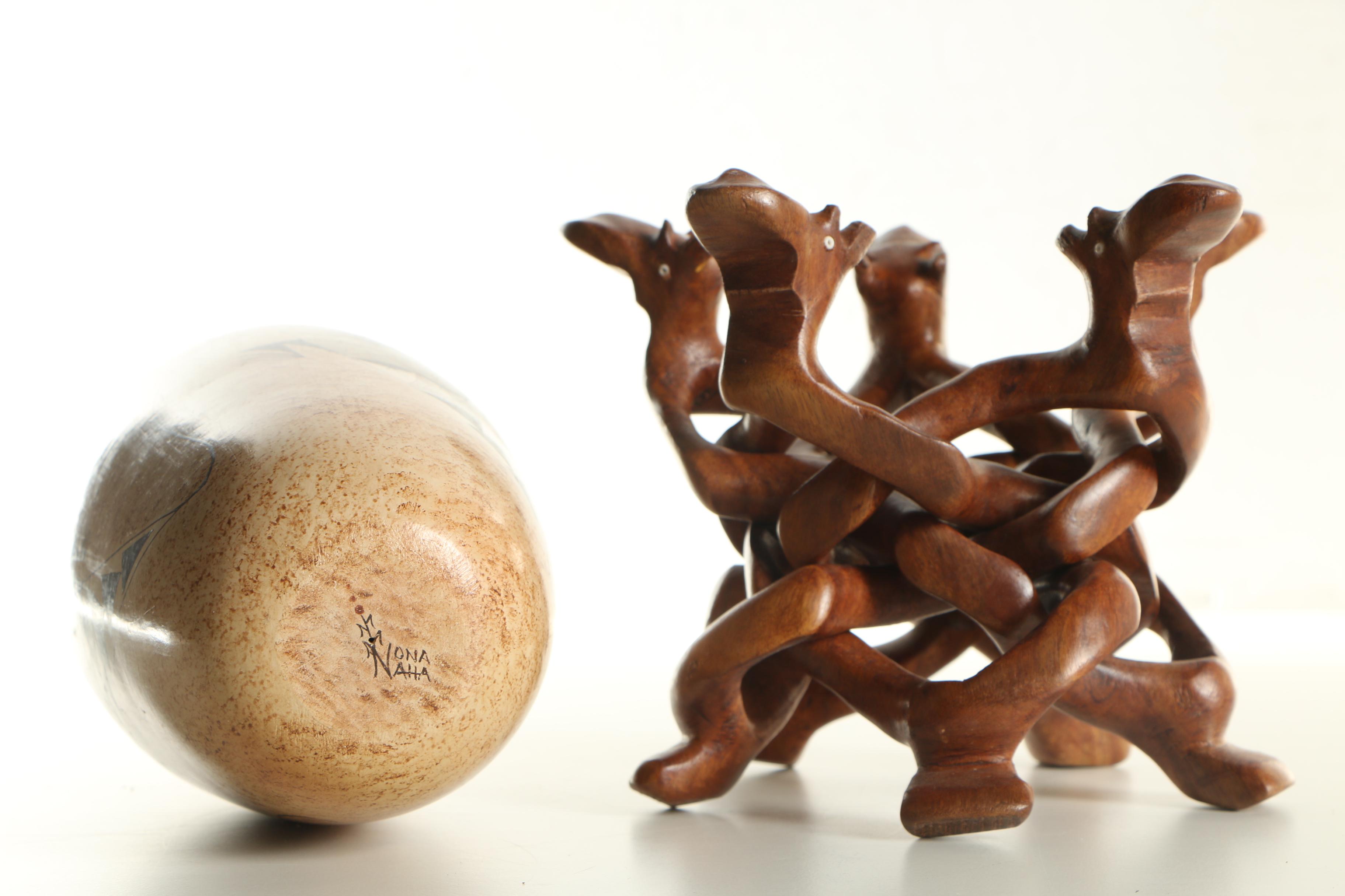 Nona Naha Hopi Hand-Painted Ceramic Seed Pot with Carved Wood Stand